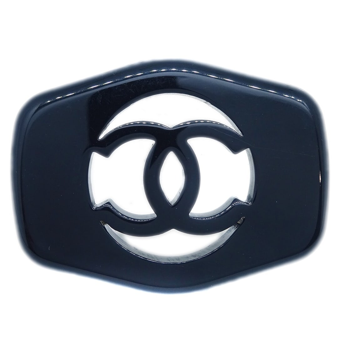 Chanel 97P Black Acrylic Gold Plated Brooch Pin (1 of 4)