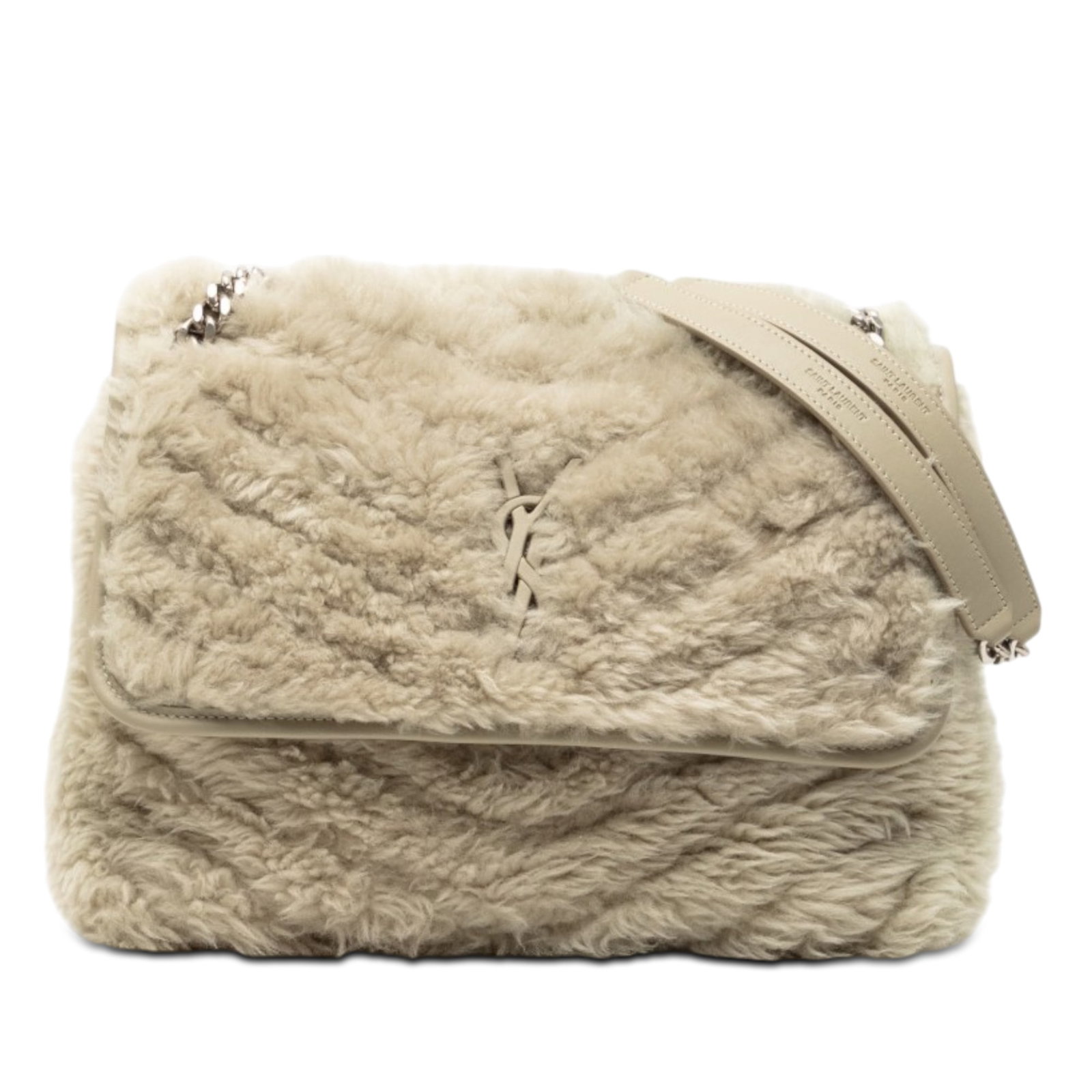 Saint Laurent Niki shearling shoulder bag medium brown (1 of 8)