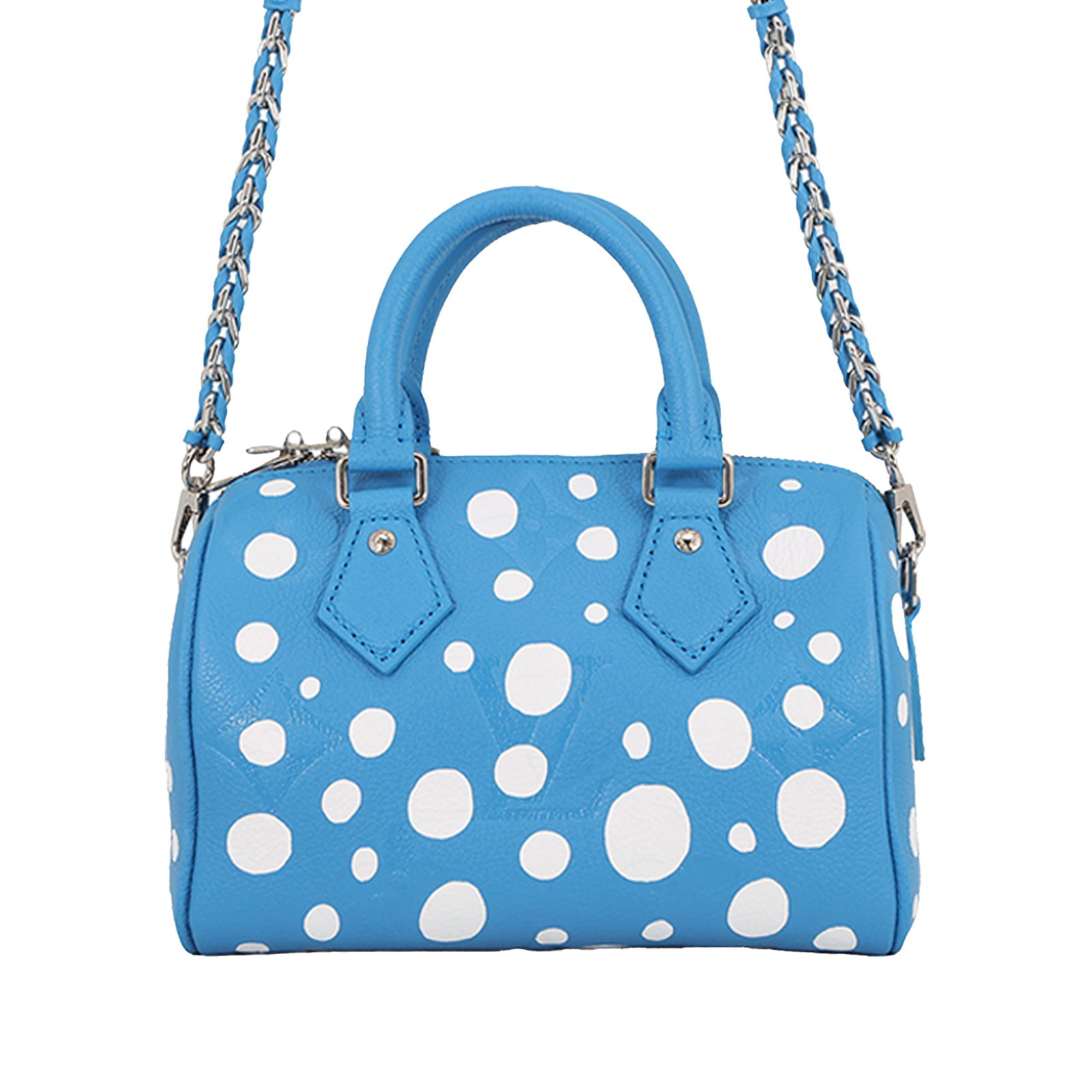 Blue leather handbag Louis Vuitton Yayoi Kusama Speedy Bandouliere 20: Blue leather handbag Louis Vuitton Yayoi Kusama Speedy Bandouliere 20 Louis Vuitton Yayoi Kusama Monogram Empreinte Speedy Bandouliere 20 in blue leather. This bag features rolled leather handles, a d
