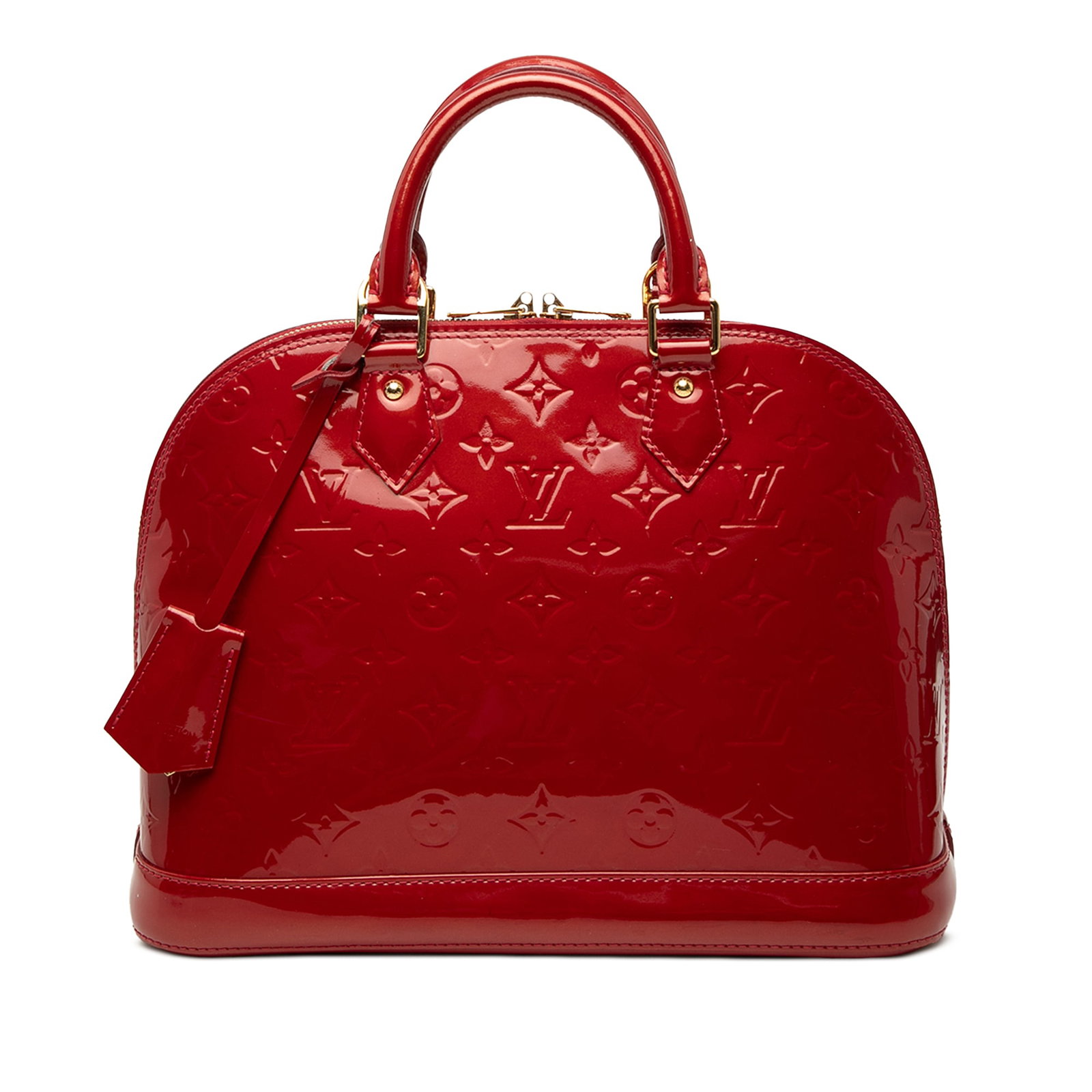Louis Vuitton Alma PM Monogram Vernis Leather Handbag Red: Louis Vuitton Alma PM Monogram Vernis Leather Handbag Red Louis Vuitton Monogram Vernis Alma PM handbag crafted in leather with the signature Monogram Vernis finish. This structured bag features rolle