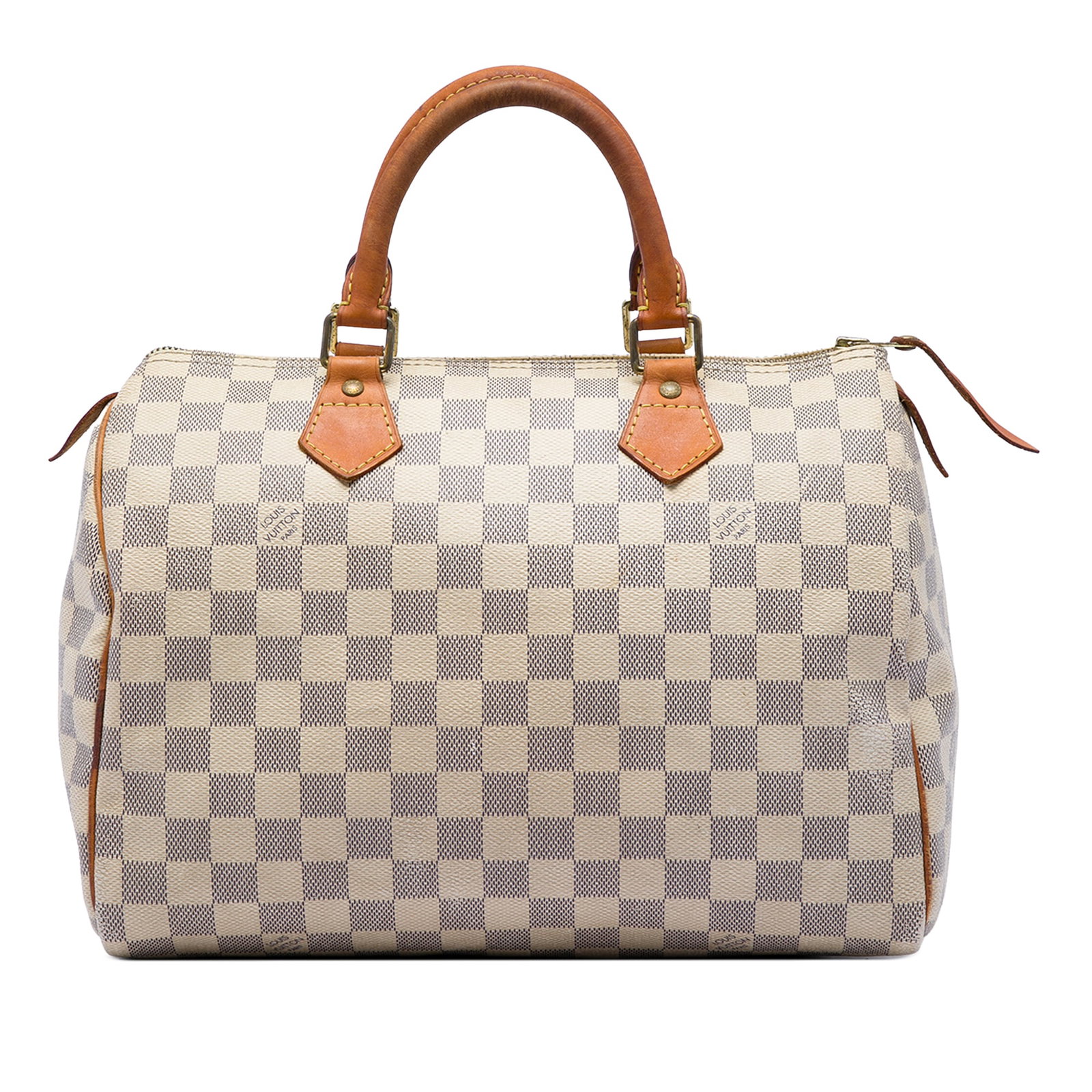 Louis Vuitton Speedy 30 Damier Azur Handbag: Louis Vuitton Speedy 30 Damier Azur Handbag Louis Vuitton Damier Azur Speedy 30 bag with a damier azur canvas body, rolled vachetta leather handles, a top zip closure, and an interior slip pocket. It 