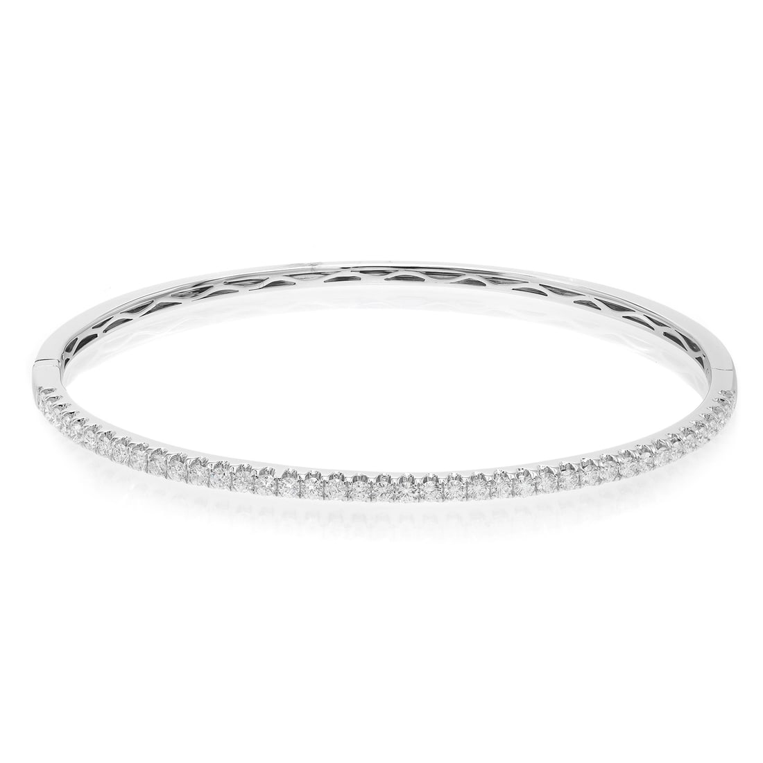 Rachel Koen 18K White Gold Diamond Bangle Bracelet 0.99CT F-G SI1: Rachel Koen 18K White Gold Diamond Bangle Bracelet 0.99CT F-G SI1 This exquisite Rachel Koen bangle bracelet showcases a stunning arrangement of round brilliant cut diamonds, elegantly set in a prong 