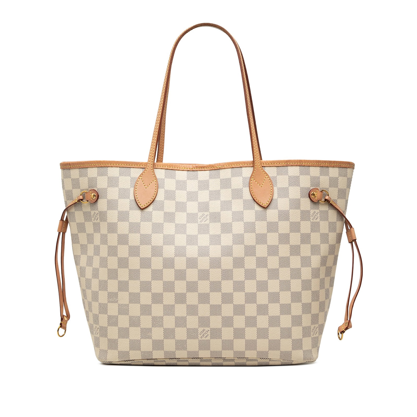 Louis Vuitton Neverfull MM Damier Azur Tote Bag: Louis Vuitton Neverfull MM Damier Azur Tote Bag Louis Vuitton Damier Azur Neverfull MM bag from France, featuring a damier azur canvas body with vachetta leather trim and flat vachetta leather handles