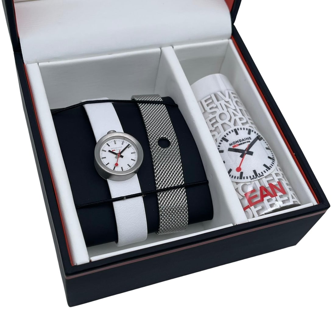 Mondaine Aura Ladies 22mm Quartz Watch White Dial Steel Case A666.30324.16SBA: Mondaine Aura Ladies 22mm Quartz Watch White Dial Steel Case A666.30324.16SBA Mondaine Aura ladies quartz wristwatch with a white analog dial, stick indexes, and a round 22 mm stainless steel case wit