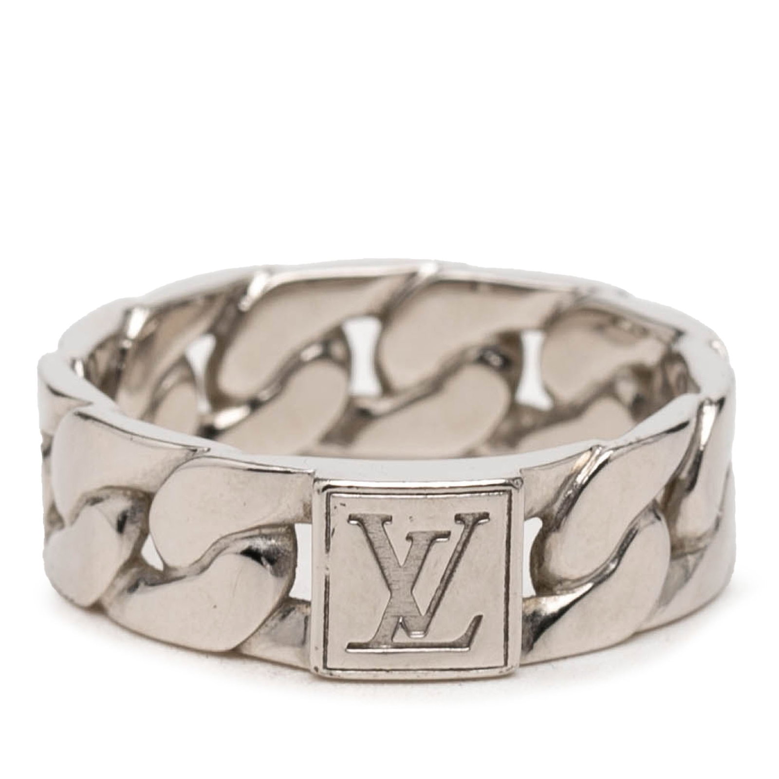 Louis Vuitton Brass Mosaic Chain silver tone ring (1 of 4)