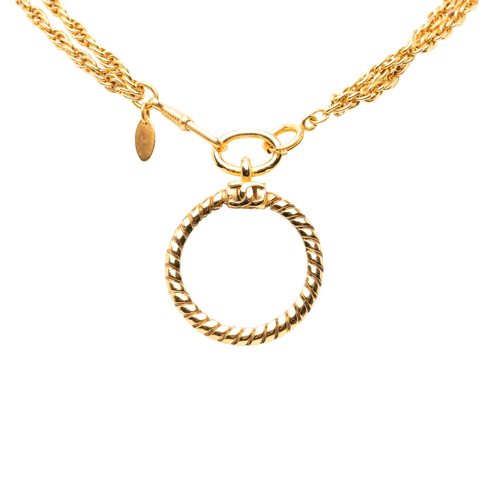 Chanel CC Loupe Pendant Necklace Gold Plated Double Chain (1 of 6)