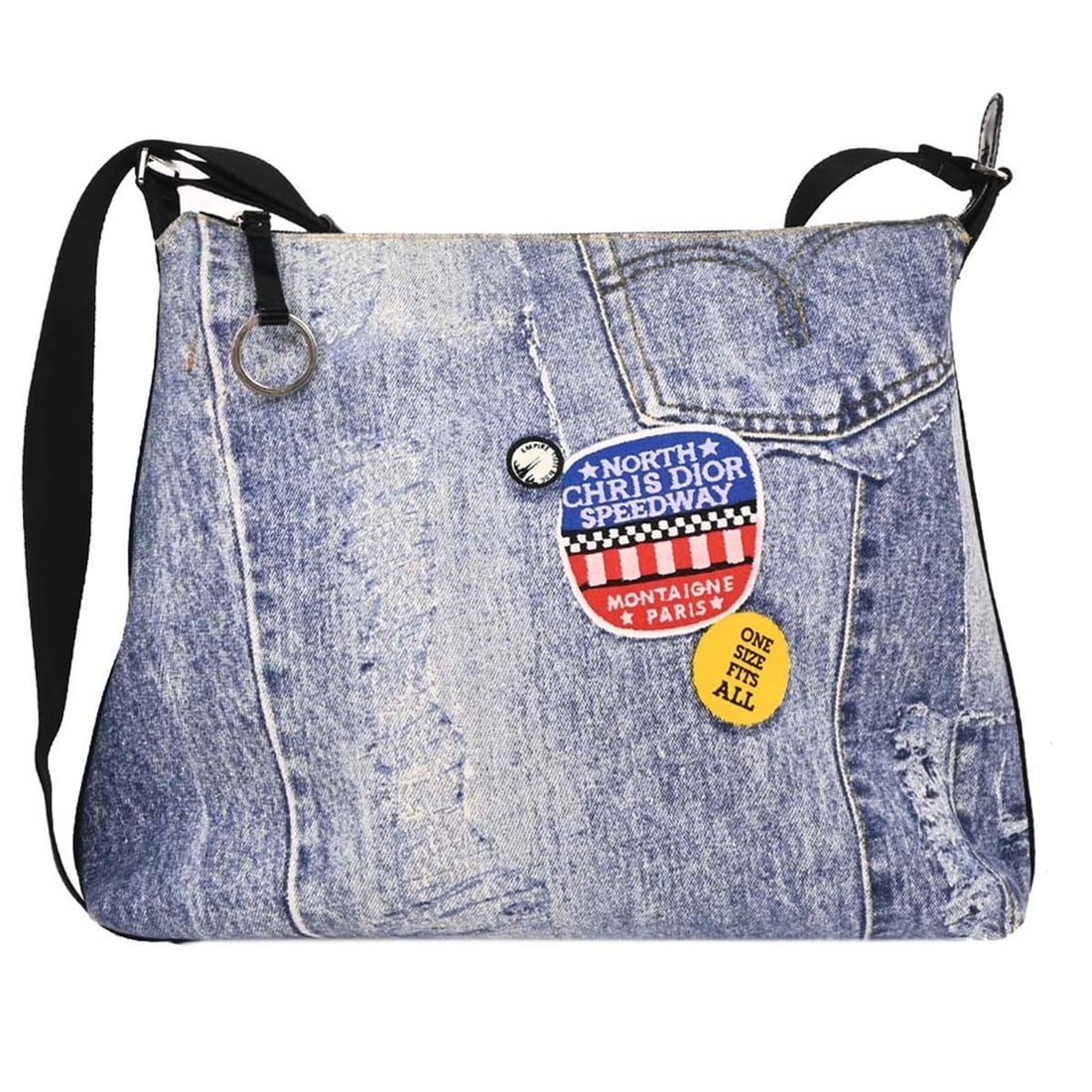 Dior MU0071 Large Blue Canvas Zip Shoulder Bag: Dior MU0071 Large Blue Canvas Zip Shoulder Bag Christian Dior shoulder bag in blue canvas with a denim print design. This large zip-top bag features a shoulder strap and an interior zip pocket. Made i