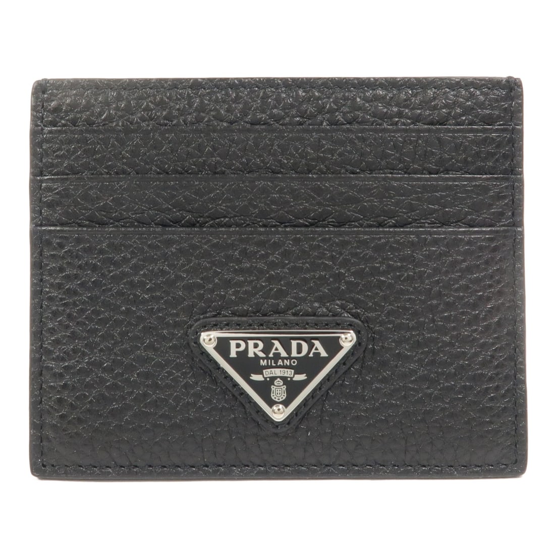 PRADA 2MC025 Black Calfskin Card Holder with Box: PRADA 2MC025 Black Calfskin Card Holder with Box Prada SHW leather card holder in black calfskin leather. This compact card holder is identified by model no. 2MC025 2E54 F0002 and features space for c