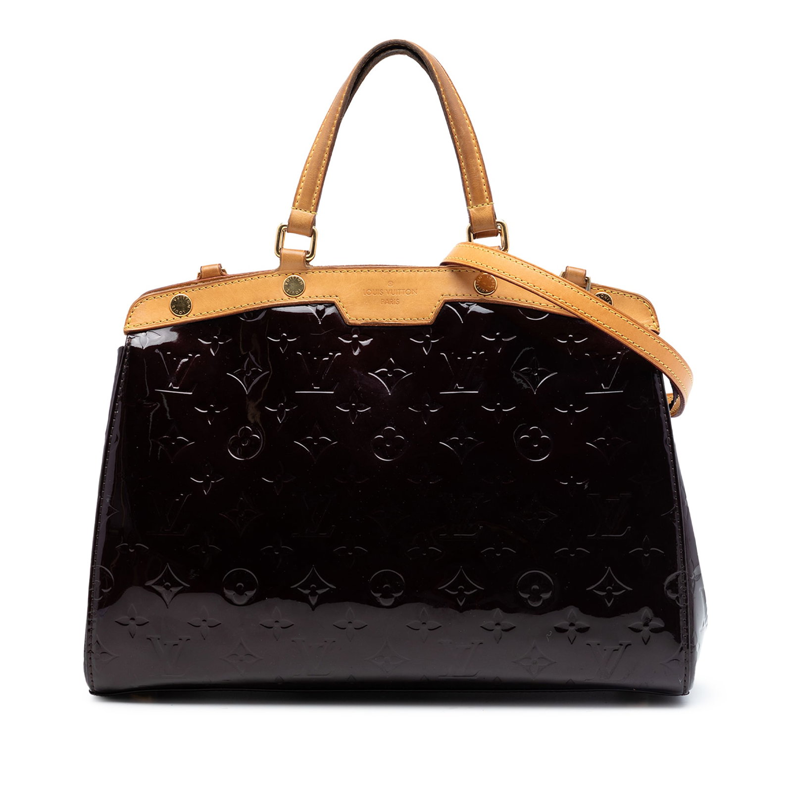 Louis Vuitton Brea MM Monogram Vernis Leather Handbag Purple: Louis Vuitton Brea MM Monogram Vernis Leather Handbag Purple Louis Vuitton Monogram Vernis Brea MM handbag crafted in vernis leather with vachetta leather trim and flat vachetta leather handles. The b