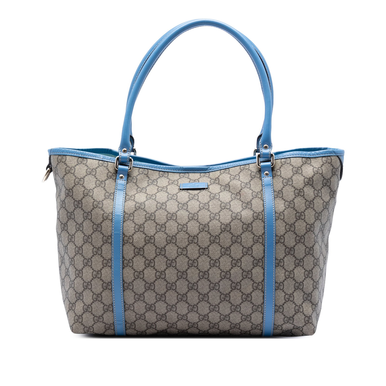 Gucci Joy Tote Medium GG Supreme Coated Canvas Bag: Gucci Joy Tote Medium GG Supreme Coated Canvas Bag Gucci Medium GG Supreme Joy Tote in beige with a coated canvas body, patent leather trim, rolled leather handles, and an open top with magnetic snap 