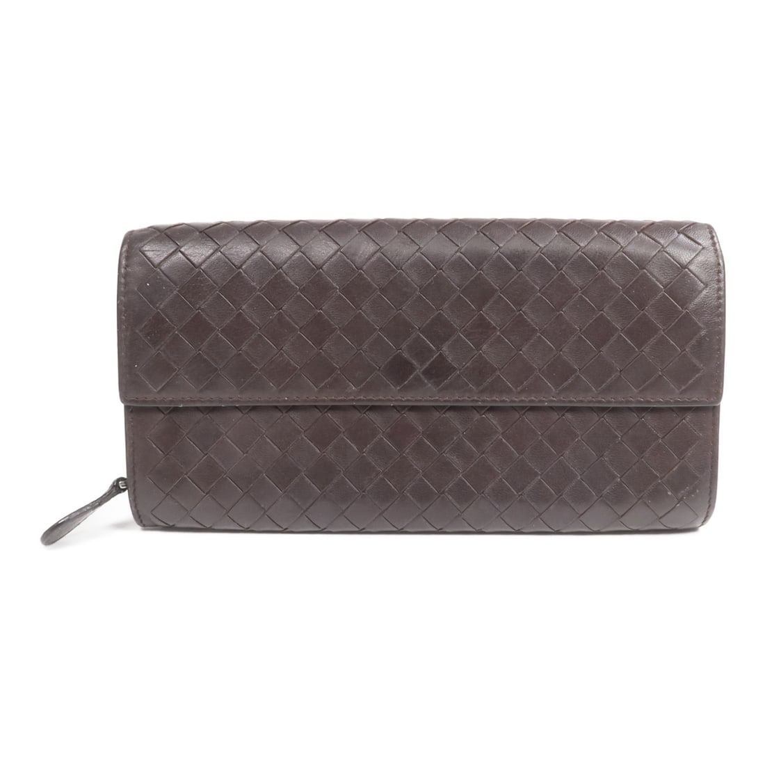 Bottega Veneta Intrecciato Leather Bifold Wallet Brown Italy: Bottega Veneta Intrecciato Leather Bifold Wallet Brown Italy Bottega Veneta long bifold wallet in dark brown Intrecciato leather. Designed for women, it features a hook button closure and a practical 