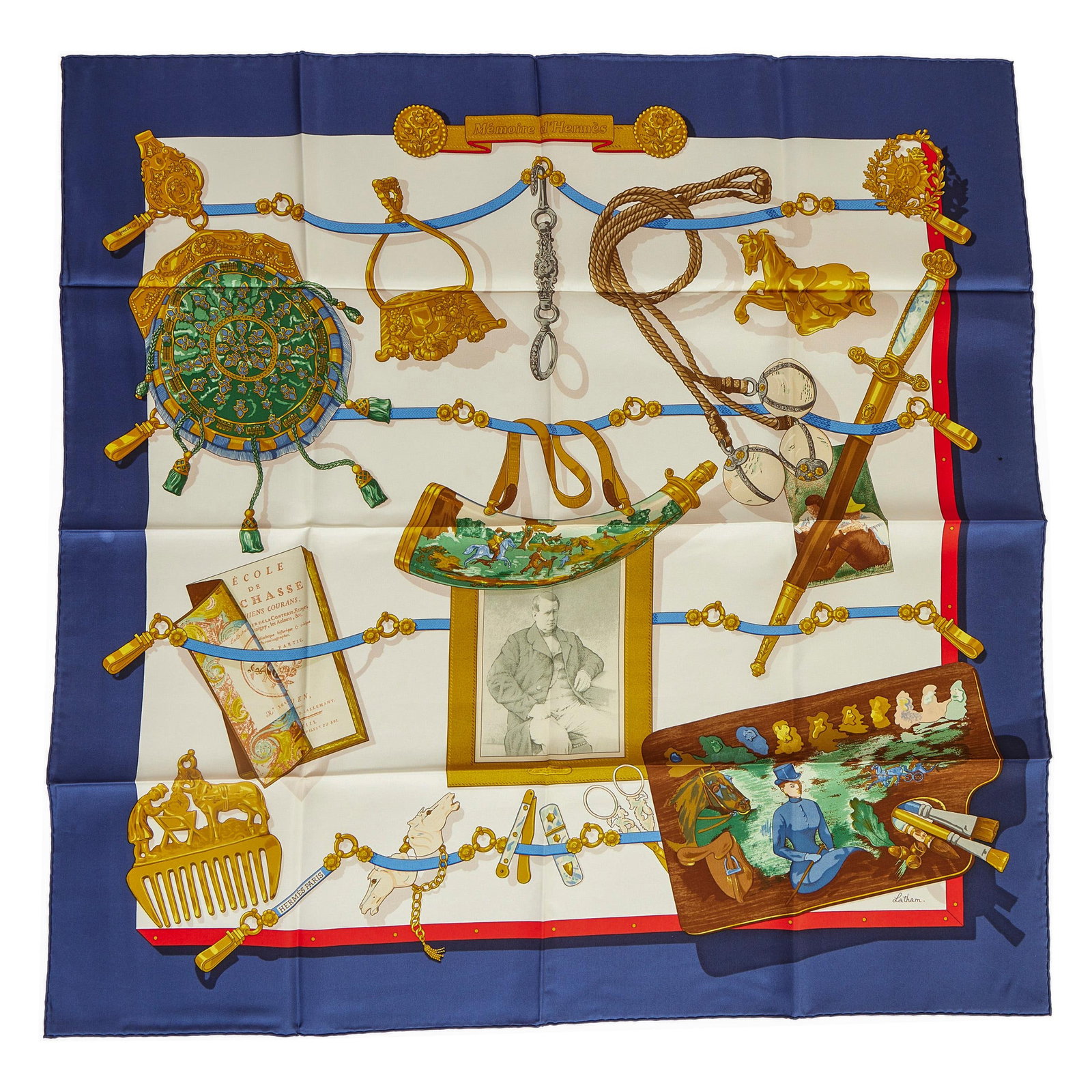 Hermes Memoires Blue Silk Scarf New in Box 35 in: Hermes Memoires Blue Silk Scarf New in Box 35 in This exquisite Hermes "Memoires d'Hermes" silk scarf showcases a stunning blue, red, and white color combination, perfect for adding a touch of eleganc