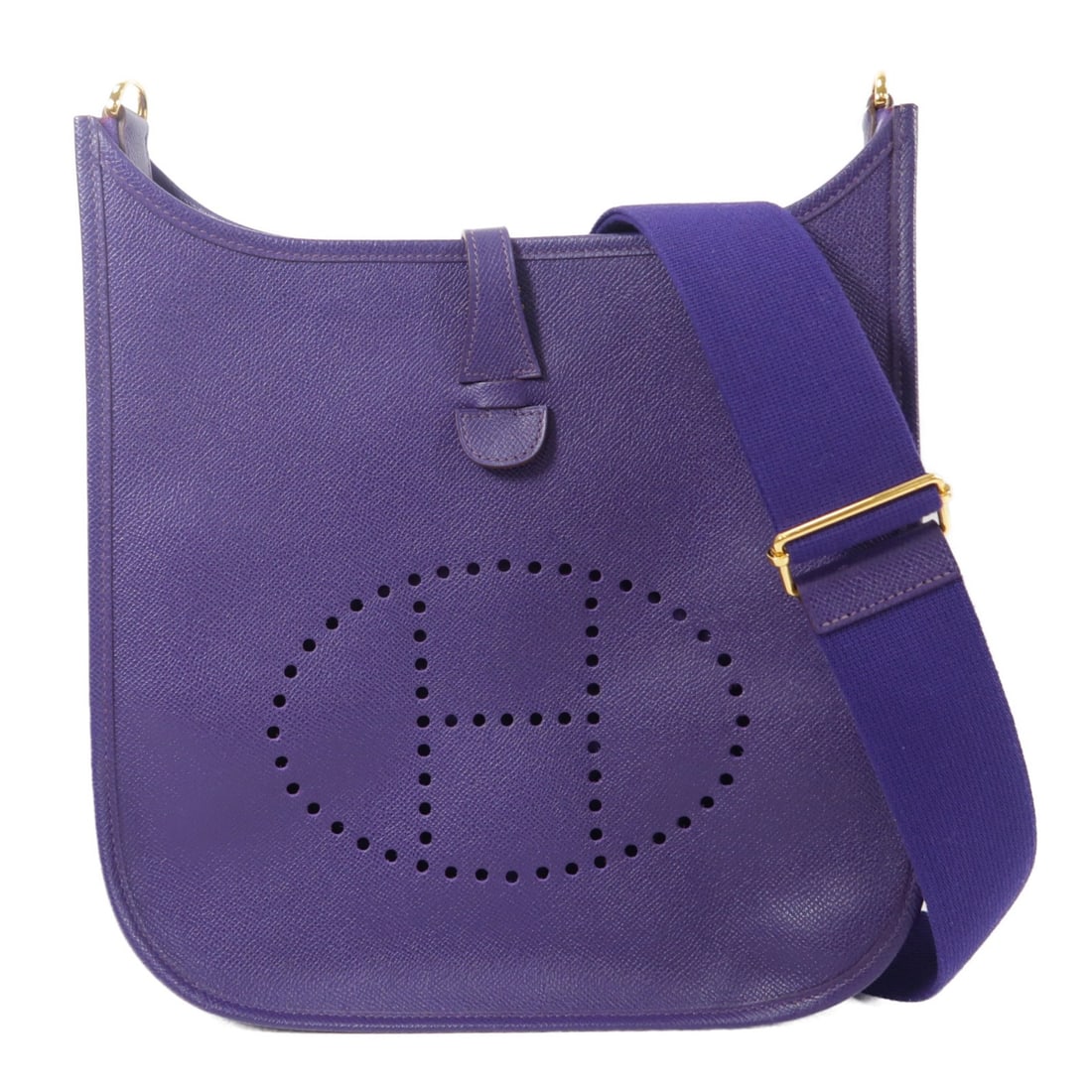 Hermes Evelyne PM Iris Epsom Calfskin Shoulder Bag: Hermes Evelyne PM Iris Epsom Calfskin Shoulder Bag Hermes Evelyne PM shoulder bag in Iris, made from Epsom and calfskin (cowhide). It features a hook button closure and comes with a shoulder strap and