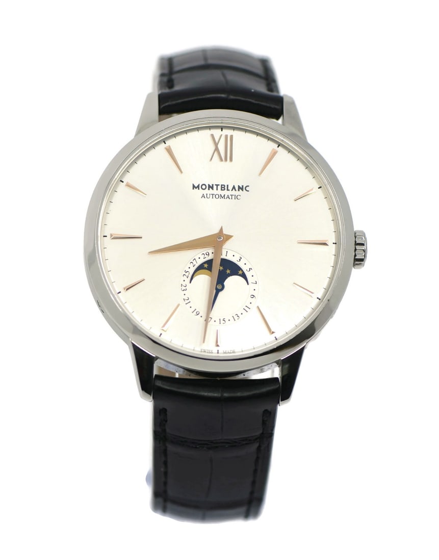 Montblanc Heritage Spirit Moon Phase Watch 111620 Stainless Steel 41mm: Montblanc Heritage Spirit Moon Phase Watch 111620 Stainless Steel 41mm Discover the exquisite Montblanc Heritage Spirit Moon Phase wristwatch, a perfect blend of elegance and functionality. This pre-o