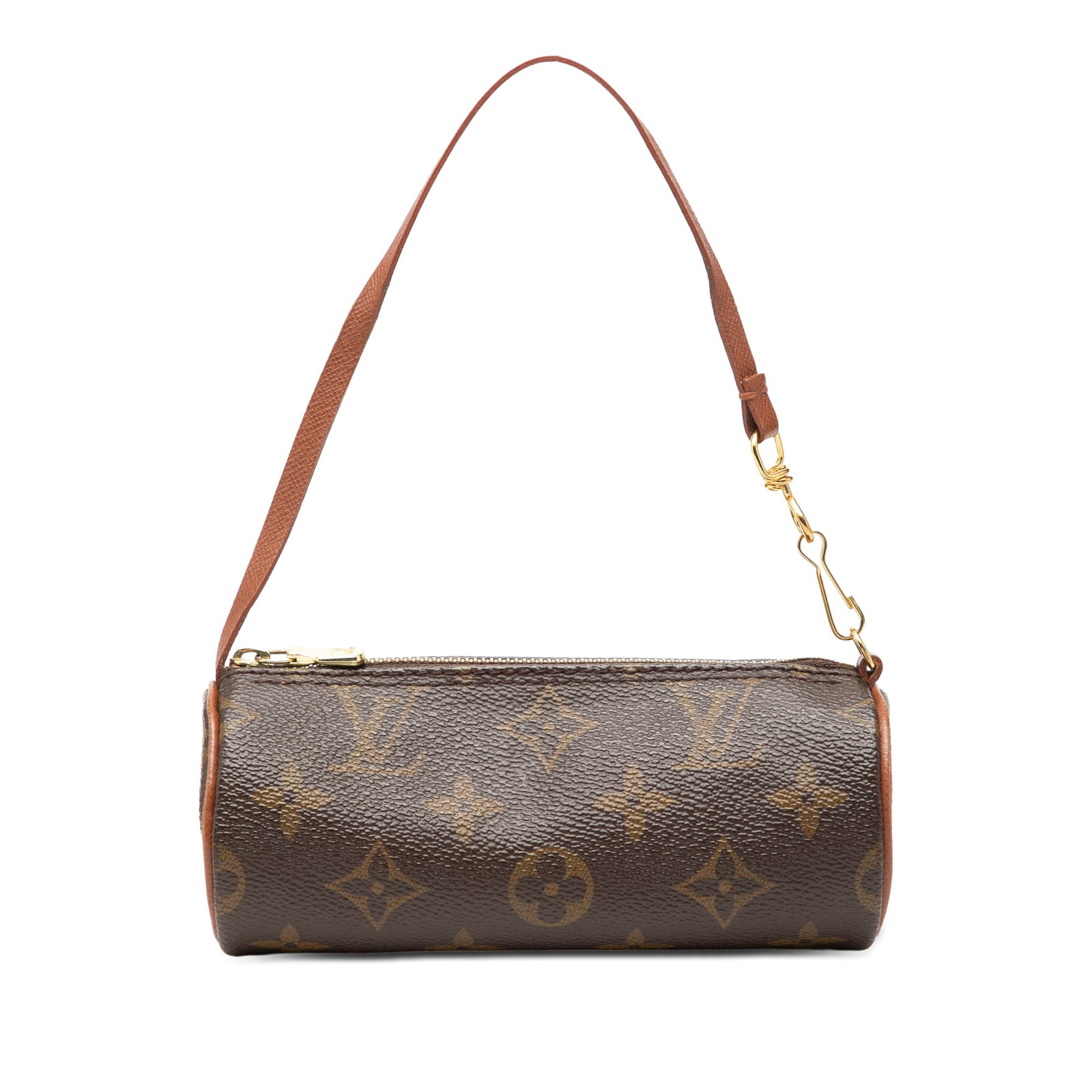 Louis Vuitton Papillon Pochette Monogram Canvas Shoulder Bag: Louis Vuitton Papillon Pochette Monogram Canvas Shoulder Bag The Papillon Pochette is a brown bag made with a monogram canvas body, leather trim, and a flat leather strap. It features a top zip closur