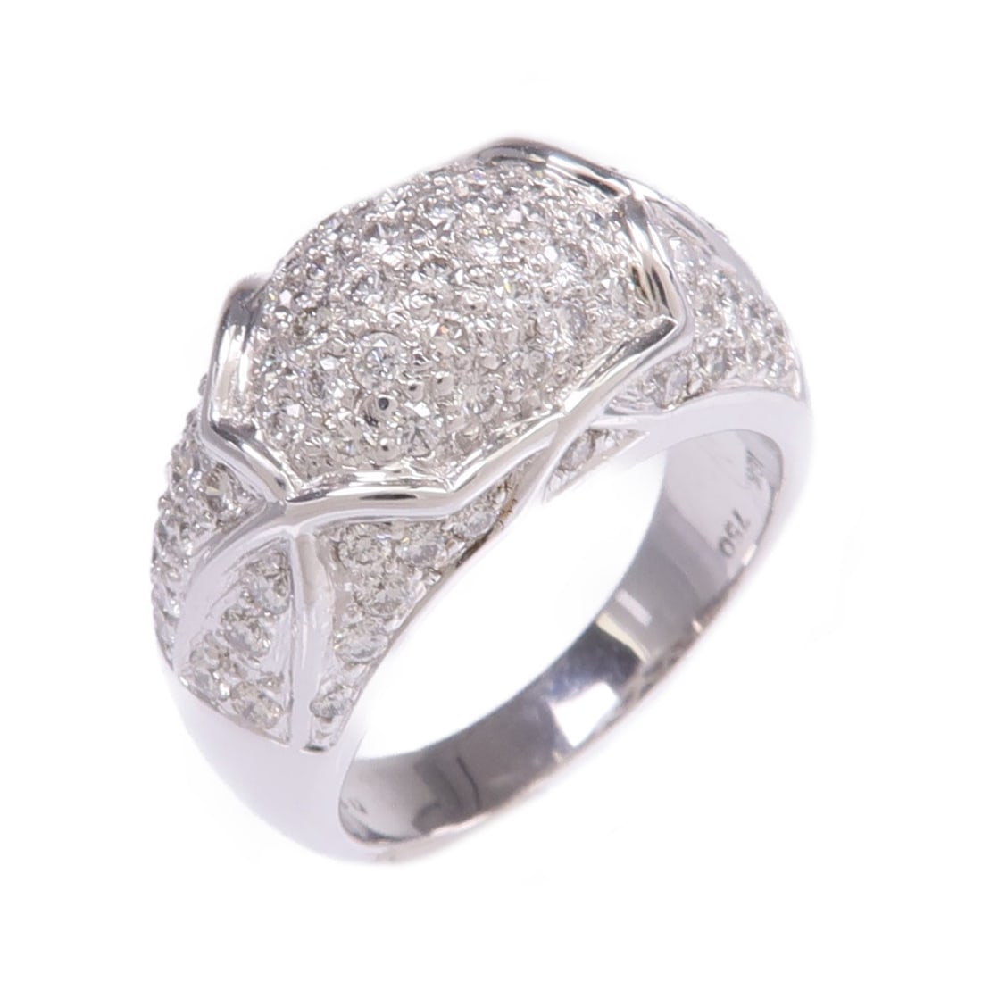 18K White Gold Diamond Ring JEWELRY Brand Size 5.75: 18K White Gold Diamond Ring JEWELRY Brand Size 5.75 Diamond ring in 18K white gold with a clear diamond main stone. The ring is size US 5.75 and has a ring width of 3-10 mm. Condition is AB: Very Good