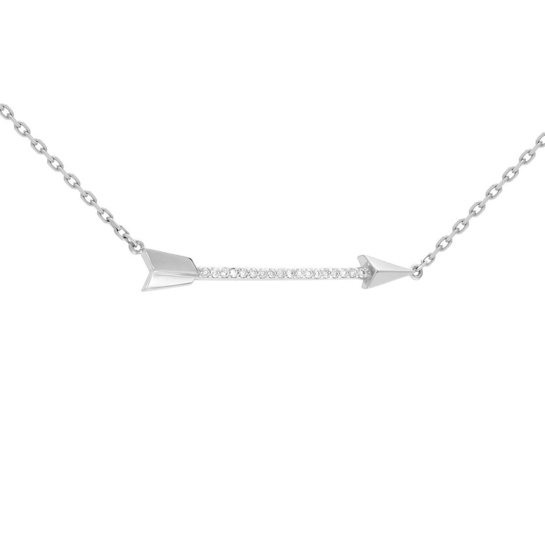 Rachel Koen 14K White Gold Diamond Arrow Pendant Necklace 0.10 Cttw: Rachel Koen 14K White Gold Diamond Arrow Pendant Necklace 0.10 Cttw This exquisite Rachel Koen Diamond Arrow Necklace is crafted from 14K white gold and adorned with 0.10 cttw of sparkling round brill