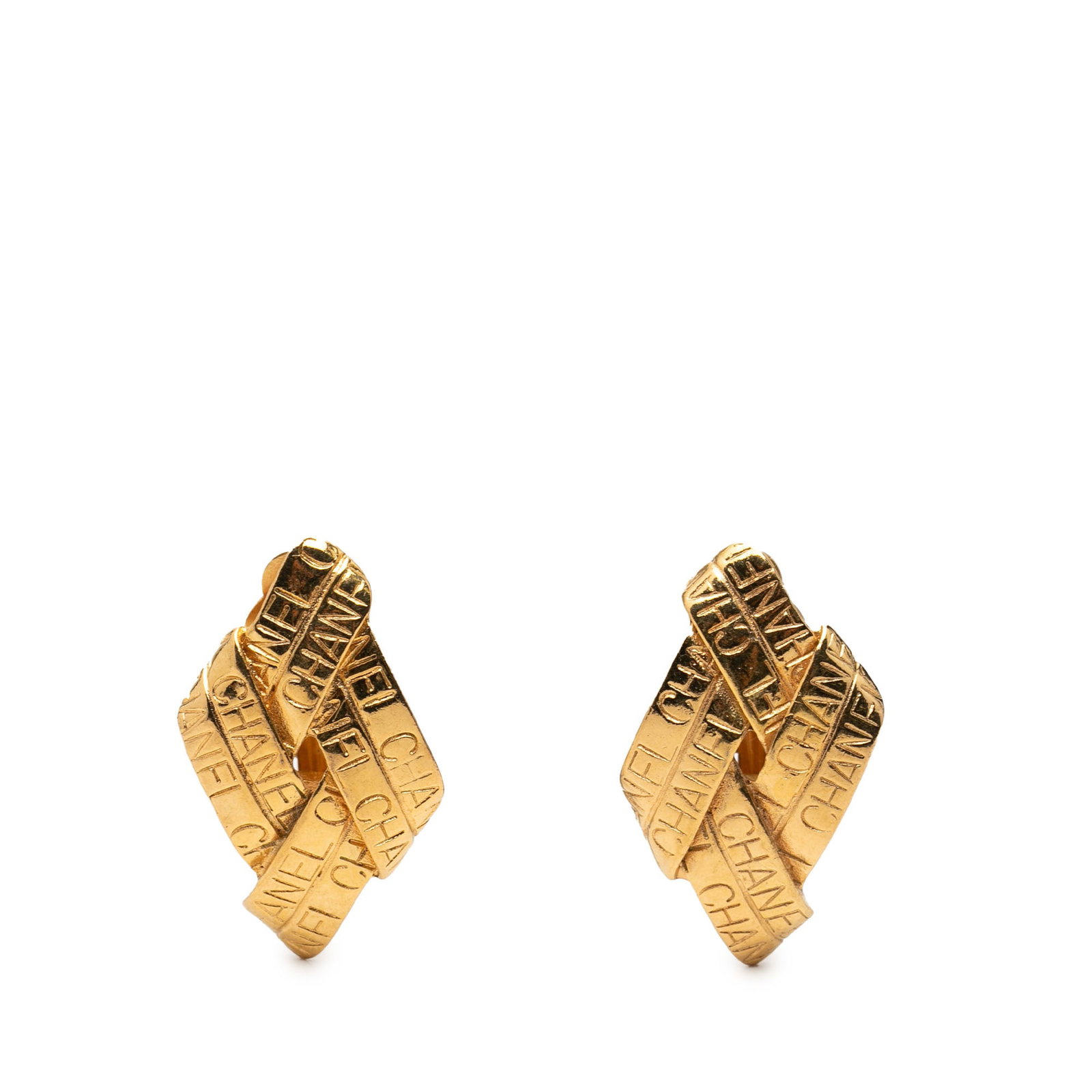 Chanel Logo Clip On Earrings Gold Tone Metal Faux Diamond: Chanel Logo Clip On Earrings Gold Tone Metal Faux Diamond Clip-on earrings with a Chanel logo design in gold-tone metal. This costume jewelry pair is made in France and features clip-on back closures.