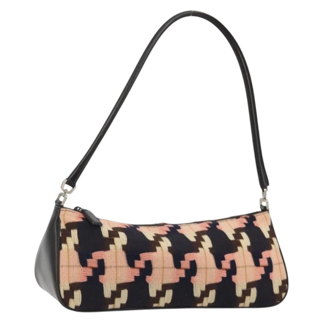 Prada Wool Shoulder Bag Pink Silver with Dust Bag Made in Italy: Prada Wool Shoulder Bag Pink Silver with Dust Bag Made in Italy A Prada shoulder bag in pink and silver wool with a knitted fabric look. It includes a dust bag and was made in Italy. The bag shows rea