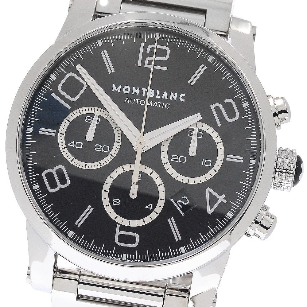 Montblanc TimeWalker 7069 mens automatic chronograph date wristwatch: Montblanc TimeWalker 7069 mens automatic chronograph date wristwatch Pre-owned MONTBLANC TimeWalker Chronograph Date Automatic men's wristwatch, reference 7069, with a black dial and stainless steel c