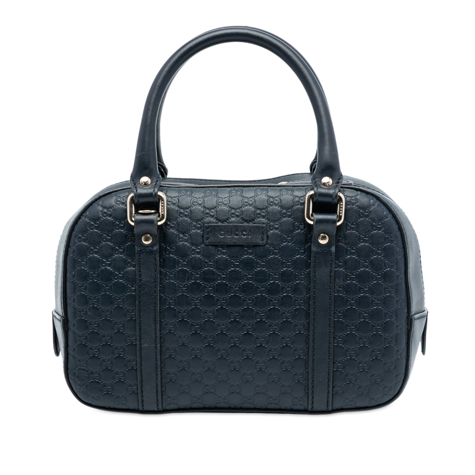 Gucci Bree Small Blue Embossed Leather Dome Satchel with Detachable Strap: Gucci Bree Small Blue Embossed Leather Dome Satchel with Detachable Strap This Gucci Small Microguccissima Bree Satchel features an embossed leather exterior with rolled leather handles and a detachab