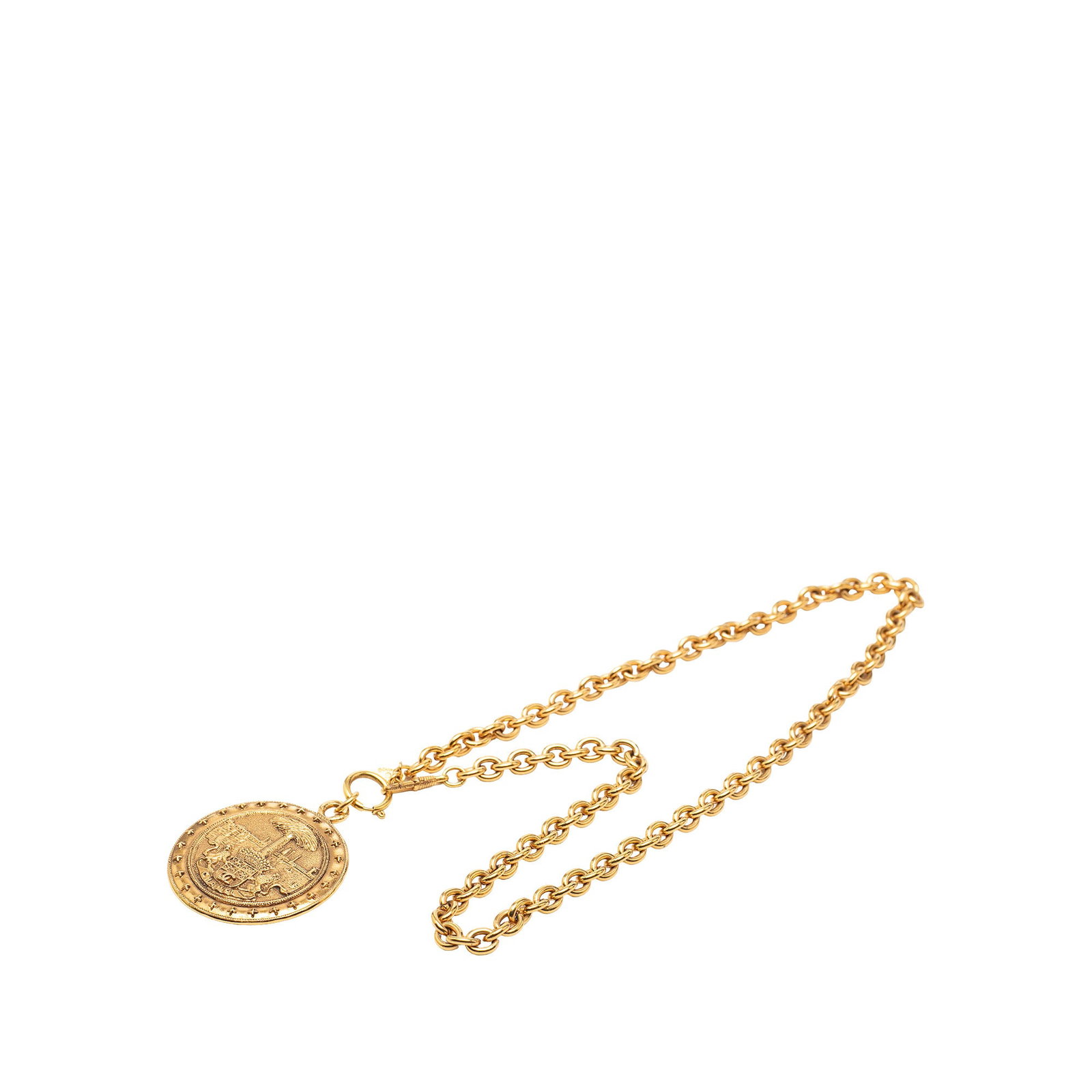 Chanel Crest Medallion CC Pendant Necklace Gold Plated Metal (1 of 6)