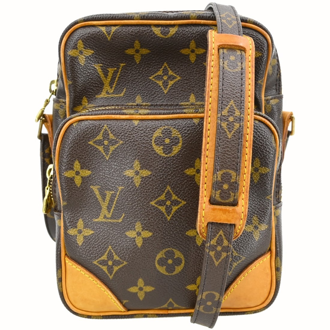 Louis Vuitton Amazon Monogram Canvas Crossbody Bag M45236: Louis Vuitton Amazon Monogram Canvas Crossbody Bag M45236 Vintage Louis Vuitton Amazon crossbody bag in Monogram canvas and leather with a zip closure and brown lining. This unisex medium bag features