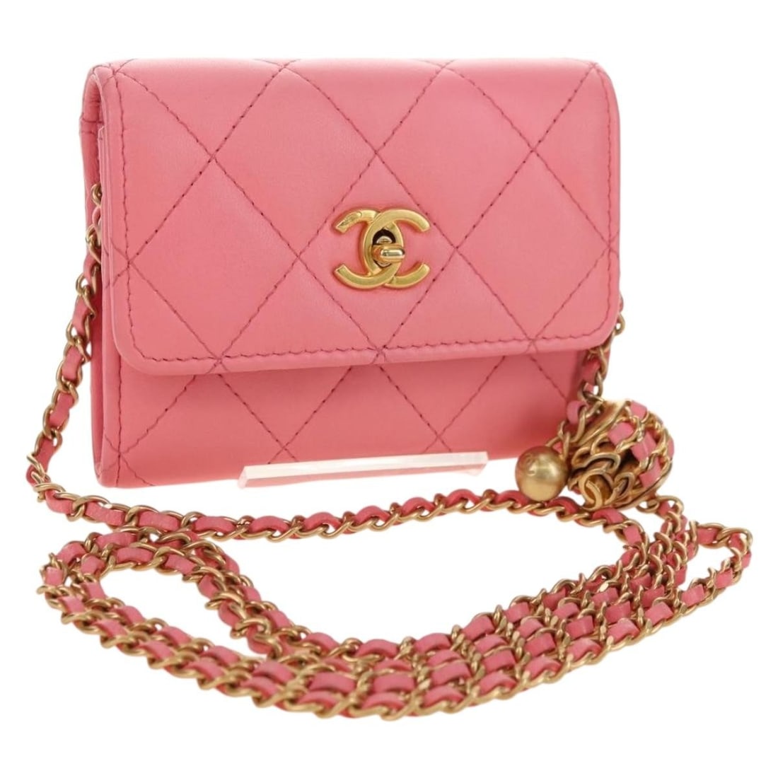 CHANEL Coco Ball Matelasse Chain Wallet Shoulder Bag Pink Lambskin (1 of 18)