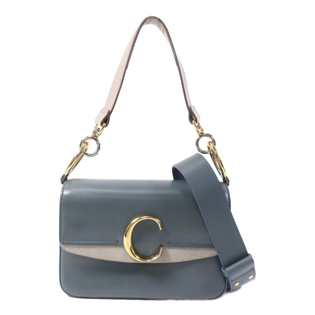 Chloe Small C Double Carry Blue Calfskin 2 Way Shoulder Bag: Chloe Small C Double Carry Blue Calfskin 2 Way Shoulder Bag A Chloe Small C Double Carry Bag 2 Way Shoulder Bag in blue calfskin (cowhide). This women's regular-size bag is made in France and features