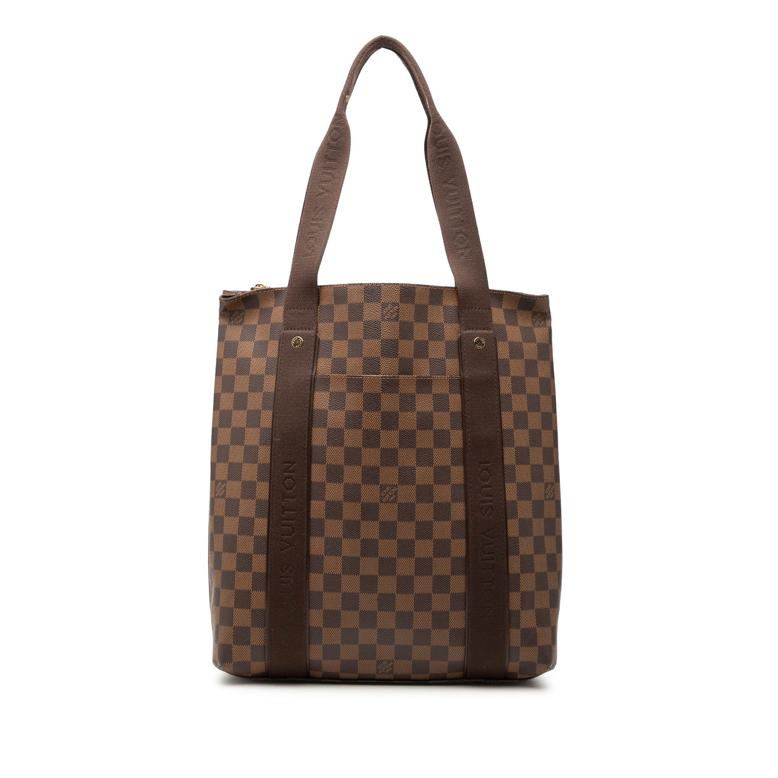 Louis Vuitton Cabas Beaubourg Damier Ebene Brown Tote Bag: Louis Vuitton Cabas Beaubourg Damier Ebene Brown Tote Bag Louis Vuitton Damier Ebene Cabas Beaubourg tote bag with a brown fabric body, flat handles, an open top, an exterior slip pocket, a zip compar