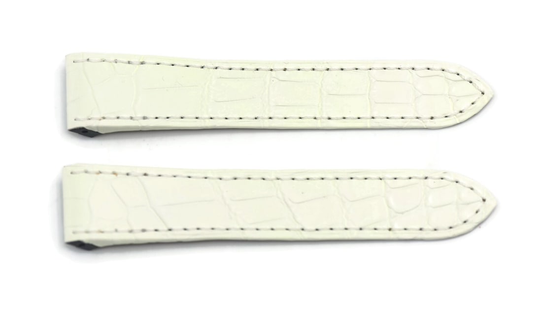Cartier Authentic 20mm White Leather Wristwatch Strap: Cartier Authentic 20mm White Leather Wristwatch Strap Elevate your wristwatch with this exquisite Cartier White Leather Strap. Crafted from high-quality leather, this strap combines elegance and durab