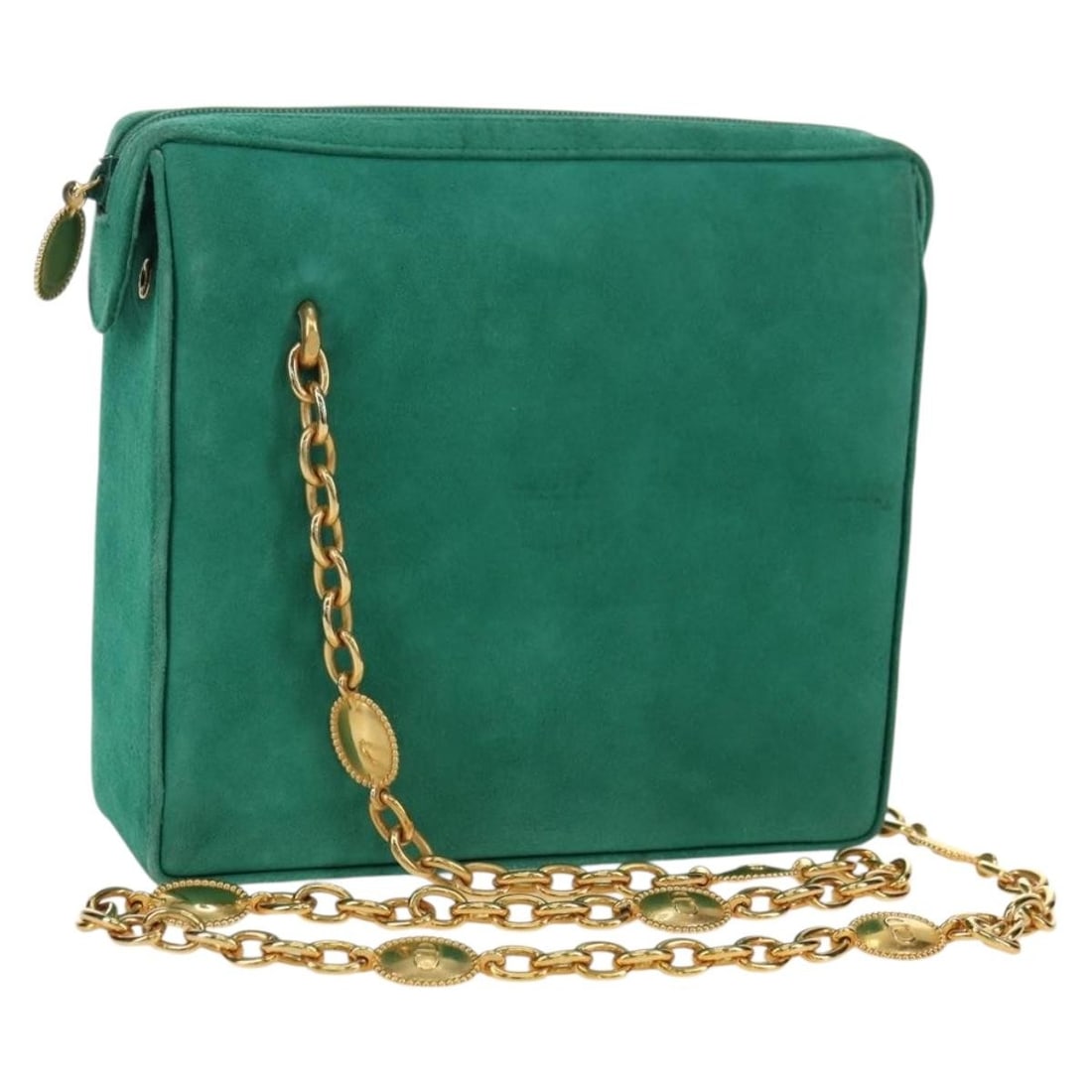 Christian Dior Suede Shoulder Bag Green Gold Tone Chain: Christian Dior Suede Shoulder Bag Green Gold Tone Chain Christian Dior shoulder bag in green suede with gold-tone metal fittings. Made in France, this bag measures approximately 18 cm W x 18 cm H x 6 