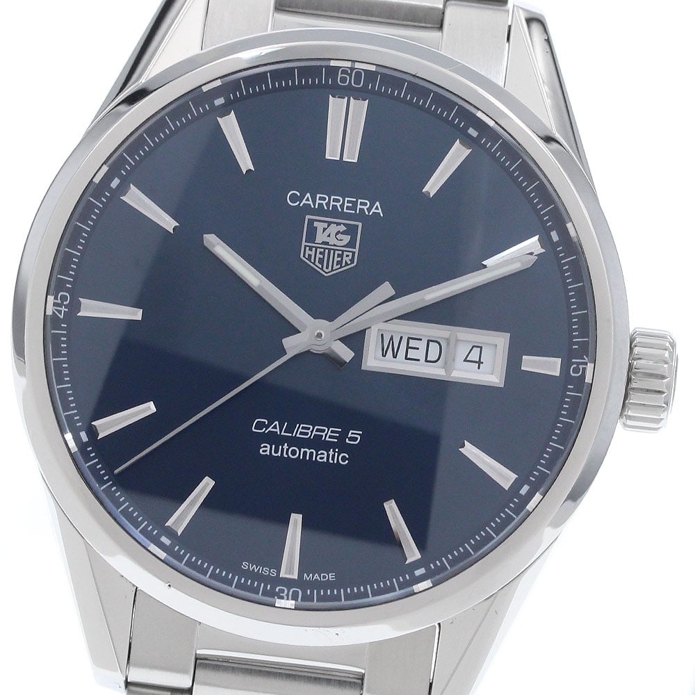 TAG Heuer WAR201E Carrera Calibre 5 Day-Date Mens Wristwatch: TAG Heuer WAR201E Carrera Calibre 5 Day-Date Mens Wristwatch Pre-owned TAG Heuer Carrera Calibre 5 men's wristwatch, reference WAR201E, made in Switzerland. It features a stainless steel case and brac