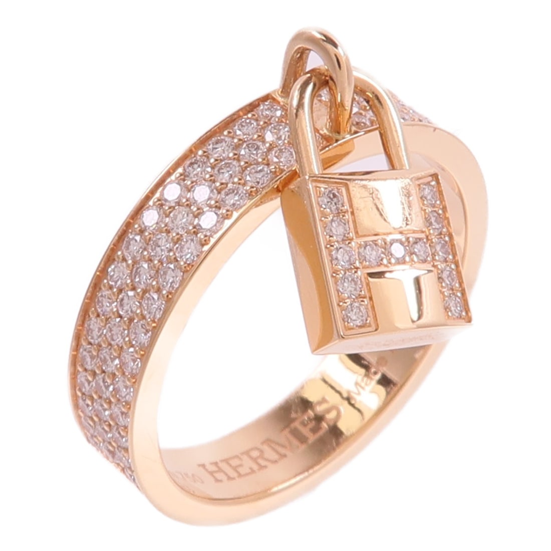 Hermes Kelly Clochette 18K Rose Gold Diamond Ring Size 6.25: Hermes Kelly Clochette 18K Rose Gold Diamond Ring Size 6.25 Hermes Kelly Clochette Ring in 18K pink gold with diamond accents. Designed as a women's ring, it is sized at US 6.25 / Hermes #53 and comes