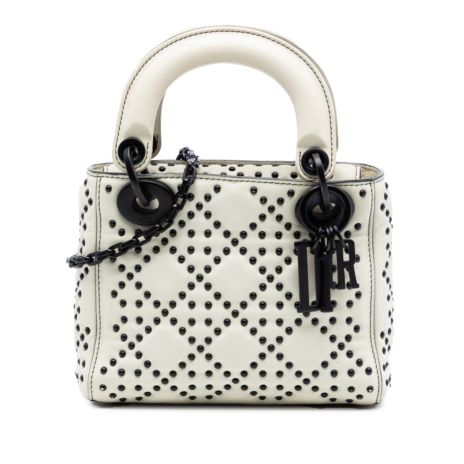 Dior Mini Lambskin Cannage Studded Lady Dior Satchel: Dior Mini Lambskin Cannage Studded Lady Dior Satchel This Mini Lambskin Cannage Studded Supple Lady Dior bag features a studded leather exterior with flat leather handles and a detachable chain link s