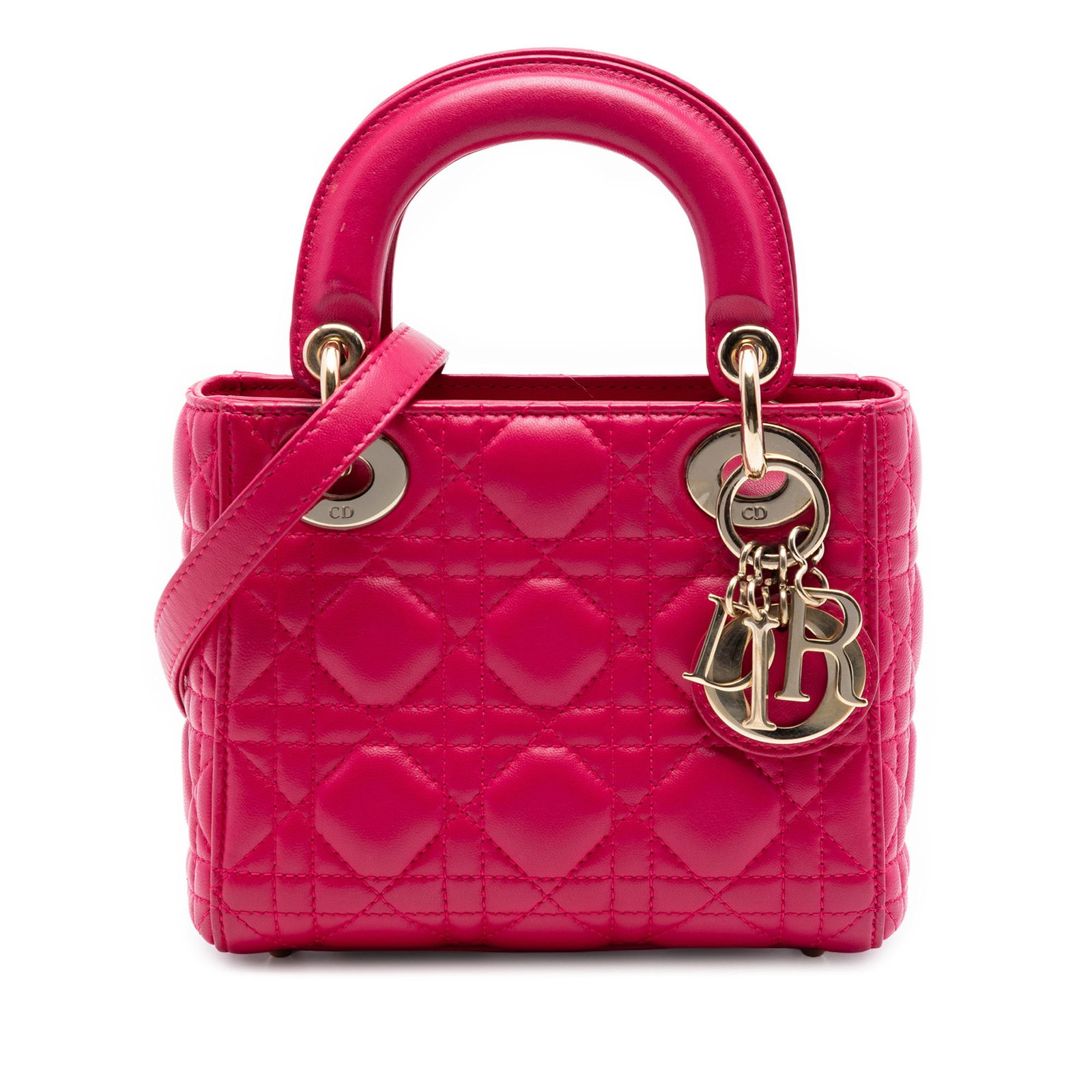 Dior Mini Lady Dior Pink Lambskin Cannage Shoulder Bag (1 of 7)
