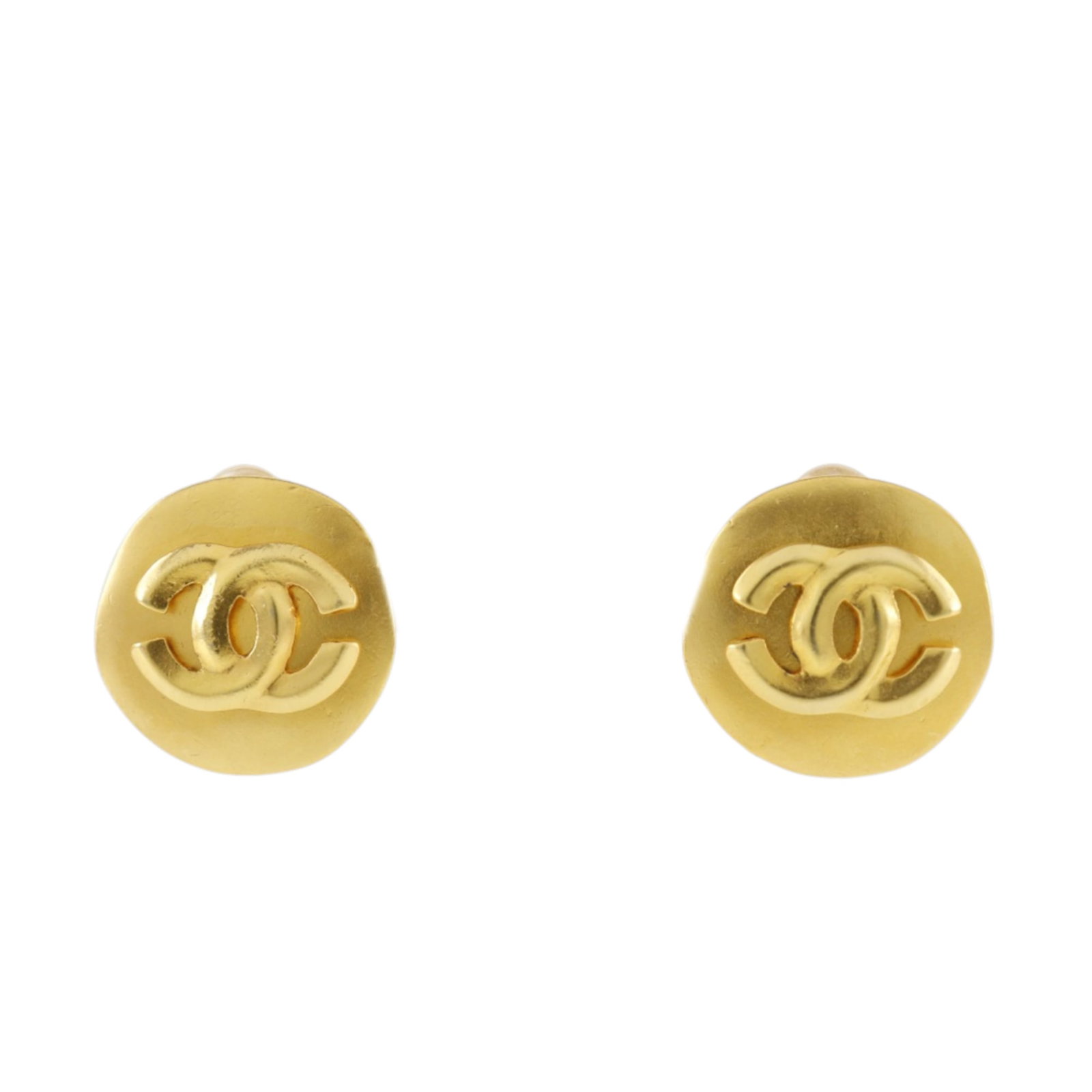 Chanel CC Logo Gold Tone Round Clip On Earrings: Chanel CC Logo Gold Tone Round Clip On Earrings These round clip-on earrings by Chanel feature gold-plated metal bodies and secure back clip-on closures. Designed as costume jewelry, they offer a clas