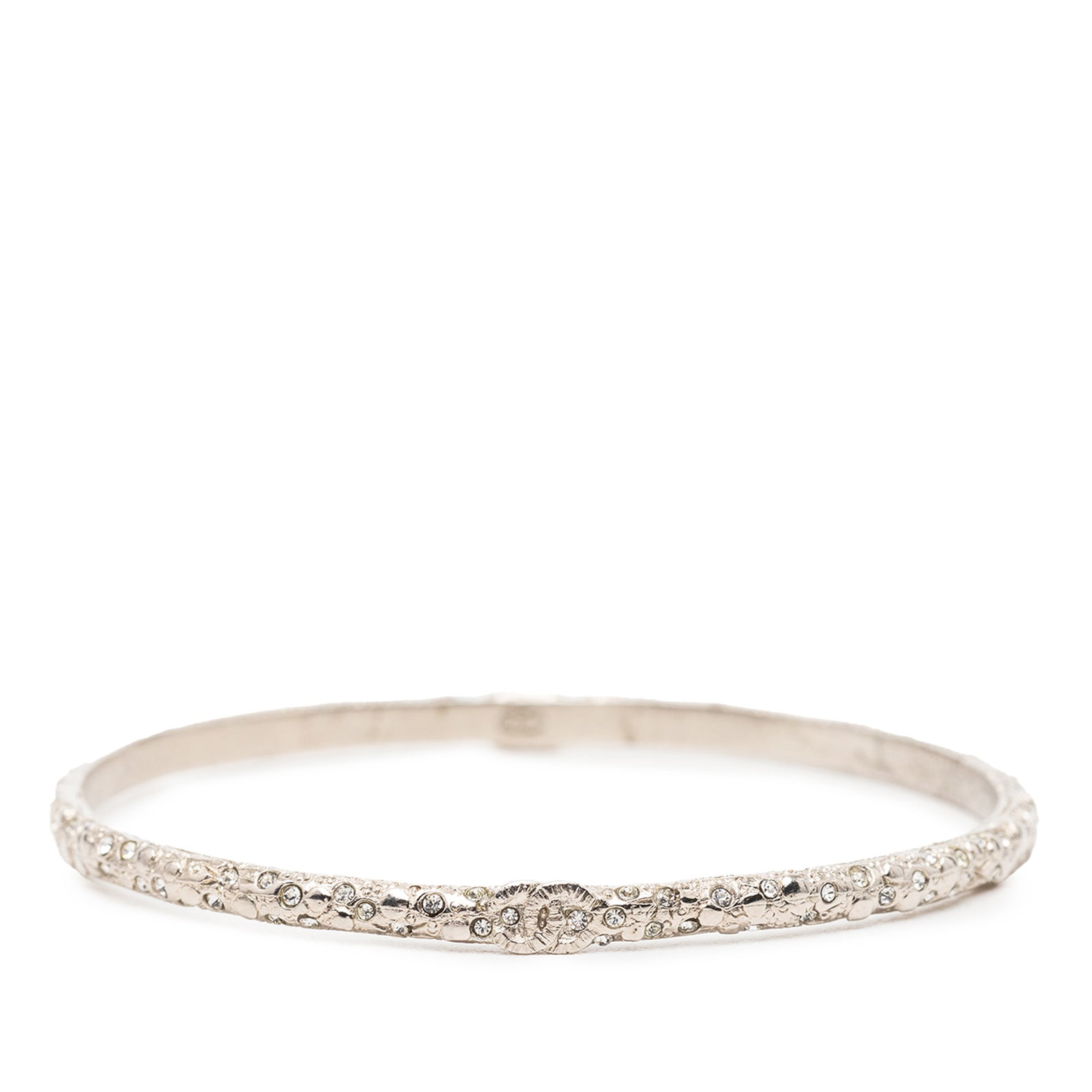 Chanel CC rhinestone silver plated metal bangle (1 of 5)