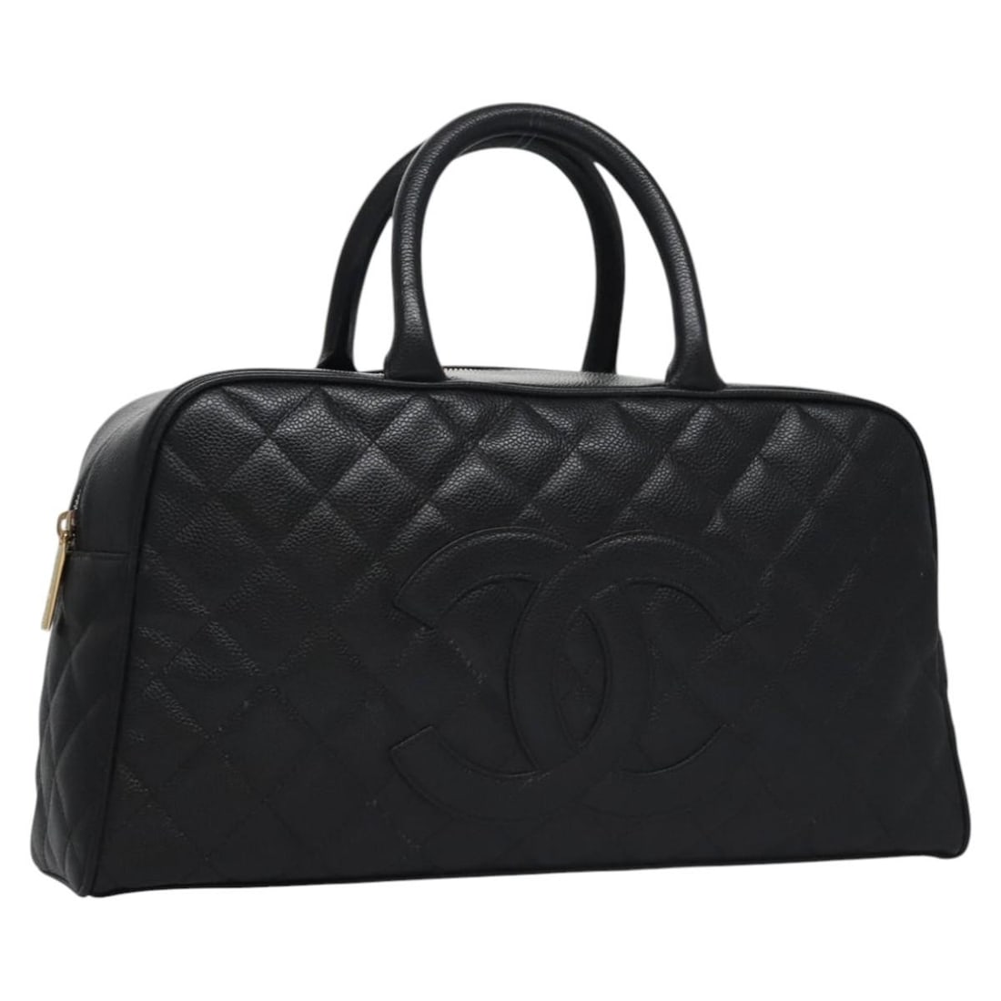 CHANEL Matelasse Caviar Skin Hand Bag Black Gold CC: CHANEL Matelasse Caviar Skin Hand Bag Black Gold CC CHANEL Matelasse hand bag in black caviar skin with gold-tone exterior accents, made in Italy. Designed for women, it measures approximately 37 cm w