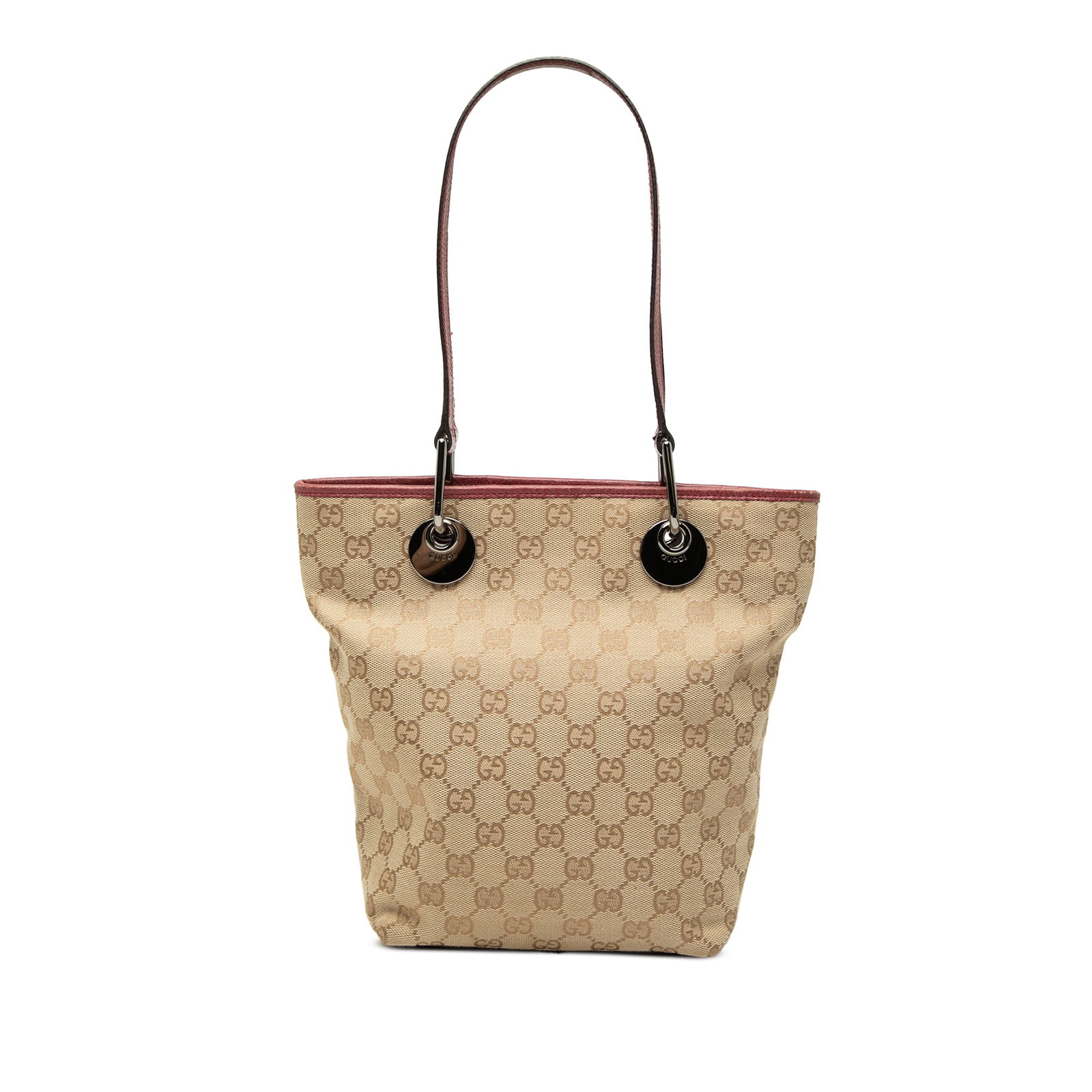 Gucci Eclipse Tote in Beige GG Canvas with Leather Trim: Gucci Eclipse Tote in Beige GG Canvas with Leather Trim Gucci GG Canvas Eclipse Tote in beige canvas with leather trim and flat leather shoulder straps. The tote has an open top and an interior with z