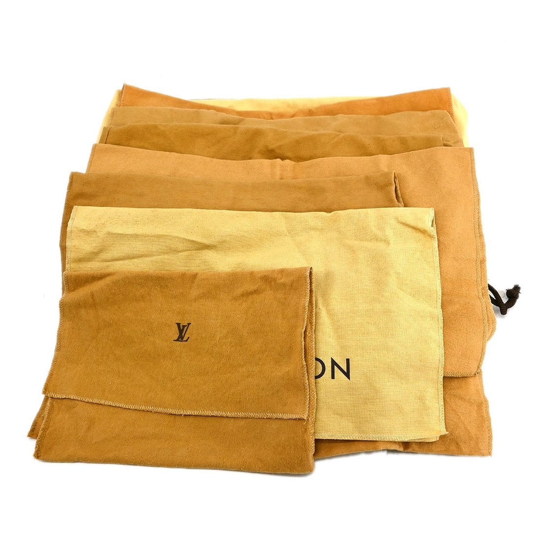 Set of 10 Louis Vuitton cotton dust bags in brown beige: Set of 10 Louis Vuitton cotton dust bags in brown beige Set of 10 authentic Louis Vuitton dust bags in brown and beige cotton. These unisex dustbags show overall signs of use, including stains and rea
