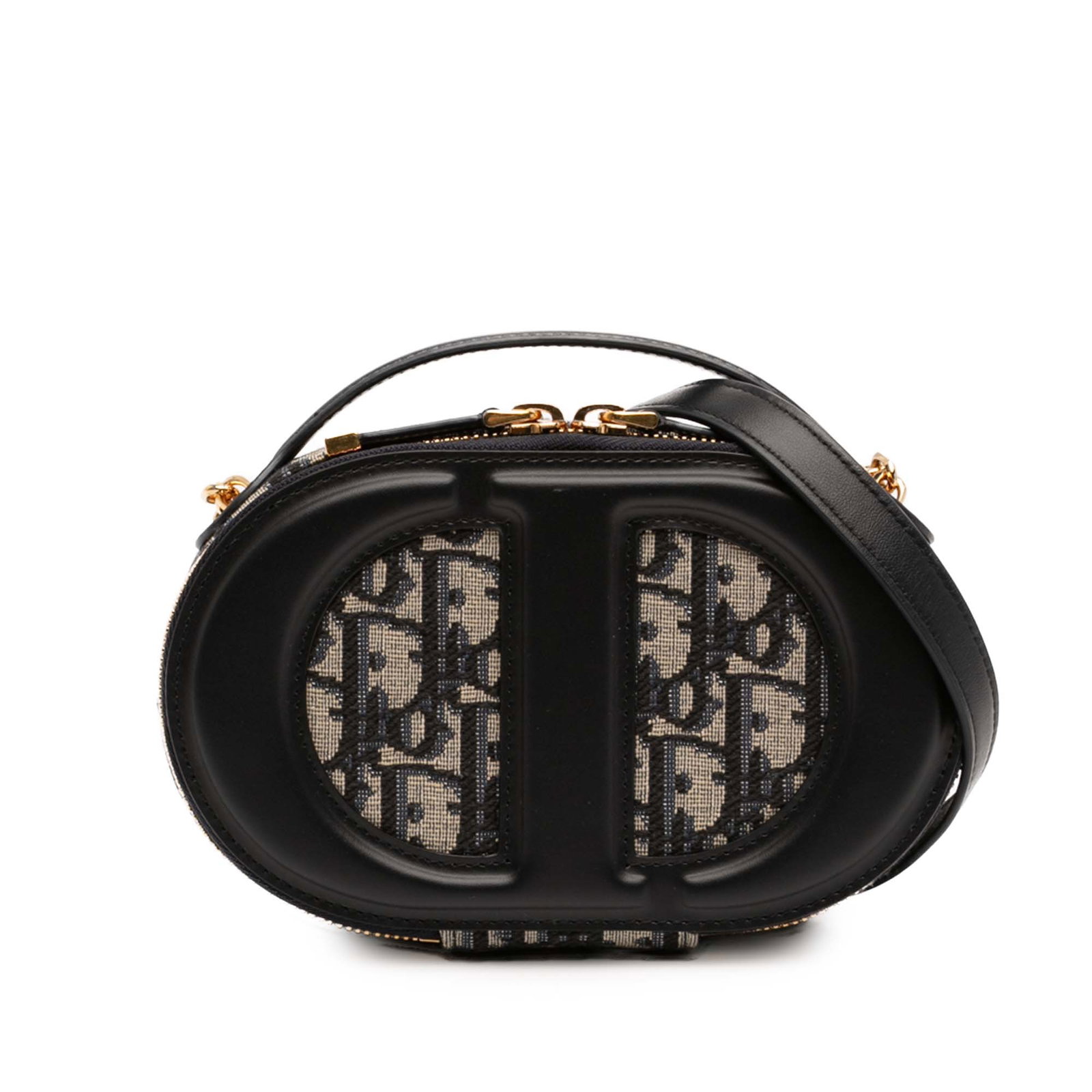 Dior CD Oval Camera Bag in Black Leather and Oblique Canvas (1 of 7)