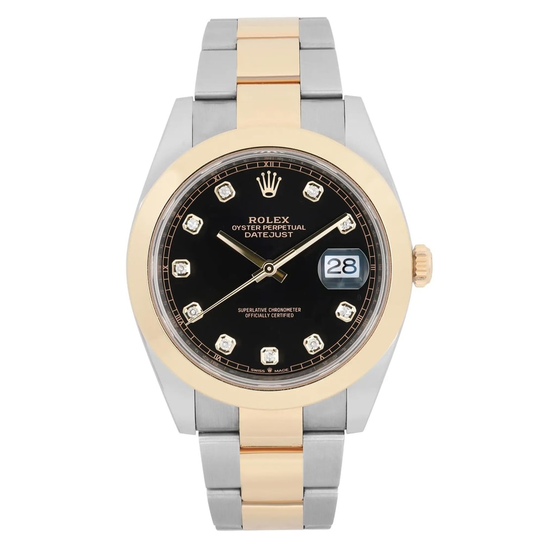 Rolex Datejust 126303 Men's Watch Black Diamond Dial Yellow Gold & Steel: Rolex Datejust 126303 Men's Watch Black Diamond Dial Yellow Gold & Steel Experience luxury with the Rolex Datejust 41, model 126303, featuring a striking black diamond dial. This exquisite wristwatch 