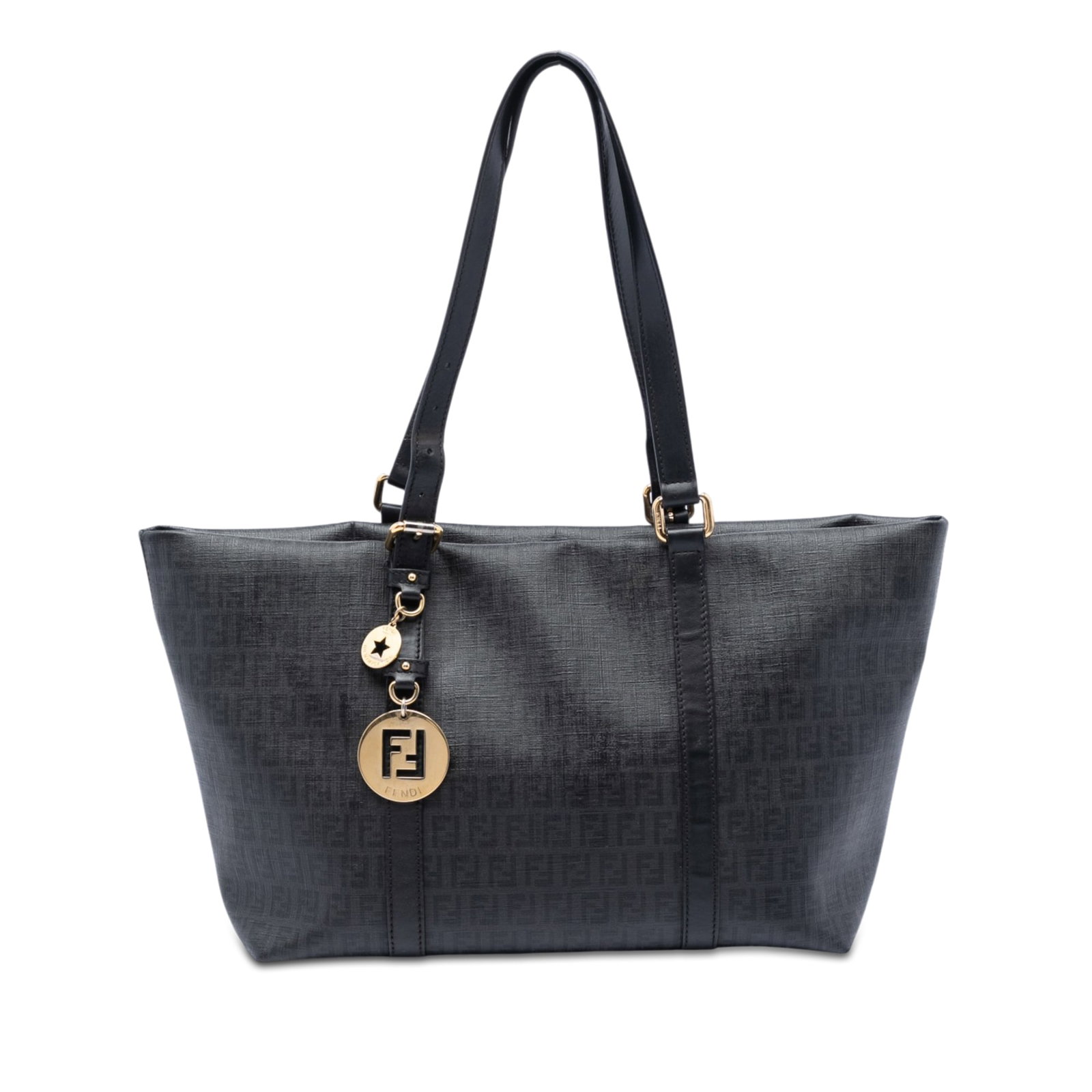 Fendi Zucchino Superstar Tote Gray Coated Canvas Bag: Fendi Zucchino Superstar Tote Gray Coated Canvas Bag The Fendi Zucchino Coated Canvas Superstar Tote is a tote bag made in Italy with a coated canvas body, leather trim, flat leather straps, a top zip
