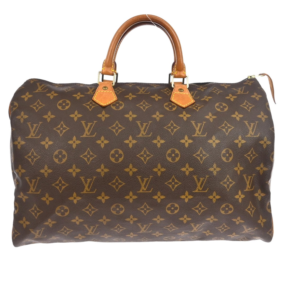 Louis Vuitton Speedy 40 Monogram Canvas Brown Duffle Bag M41522: Louis Vuitton Speedy 40 Monogram Canvas Brown Duffle Bag M41522 Vintage Louis Vuitton Speedy 40 duffle handbag in Monogram pattern, made in France. It features a zip closure, double handles, and a lar