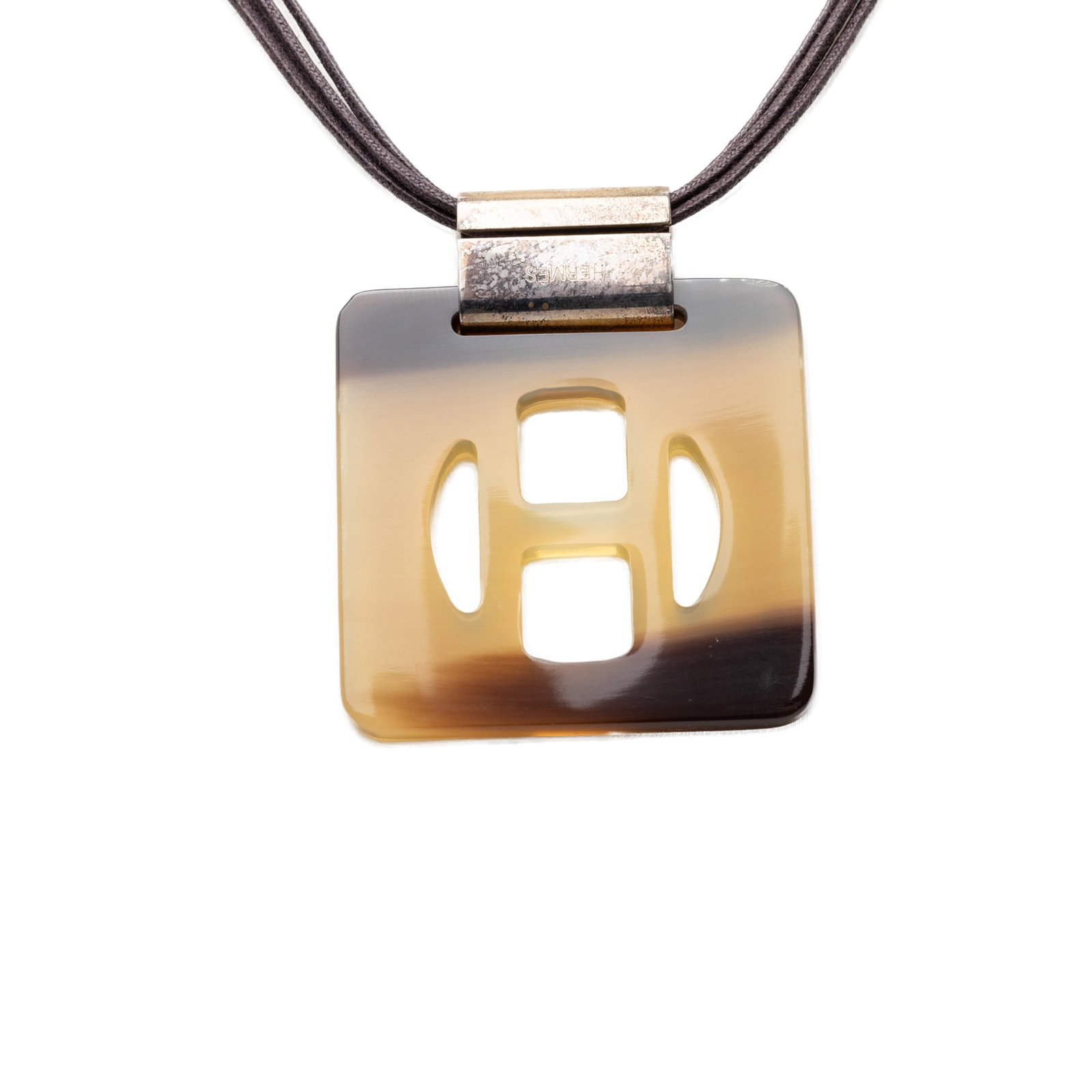 Hermes Buffalo Horn Pendant Necklace with Square Lacquered Charm (1 of 6)