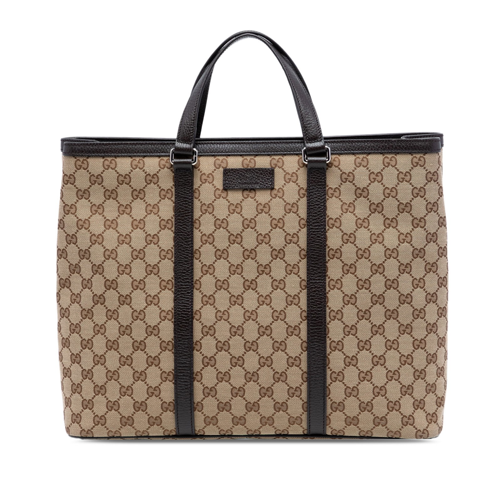 Gucci GG Canvas Joy Tote Bag with Leather Trim Beige: Gucci GG Canvas Joy Tote Bag with Leather Trim Beige This Gucci GG Canvas Joy Tote features a beige canvas body with leather trim and flat leather handles. The bag includes interior zip and slip compa