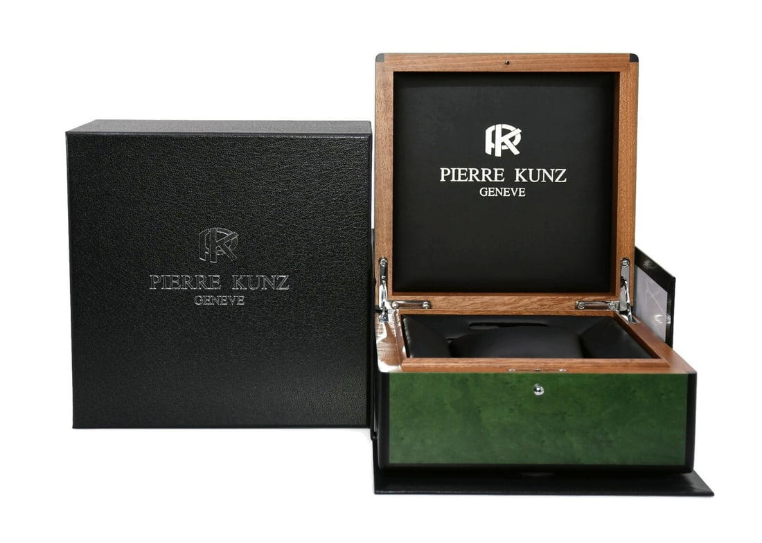 Pierre Kunz Black Watch Presentation Box 9x9x5 Inches Authentic: Pierre Kunz Black Watch Presentation Box 9x9x5 Inches Authentic This Pierre Kunz Wooden Black Watch Box is an elegant presentation box designed to showcase your precious timepieces. The box is crafted