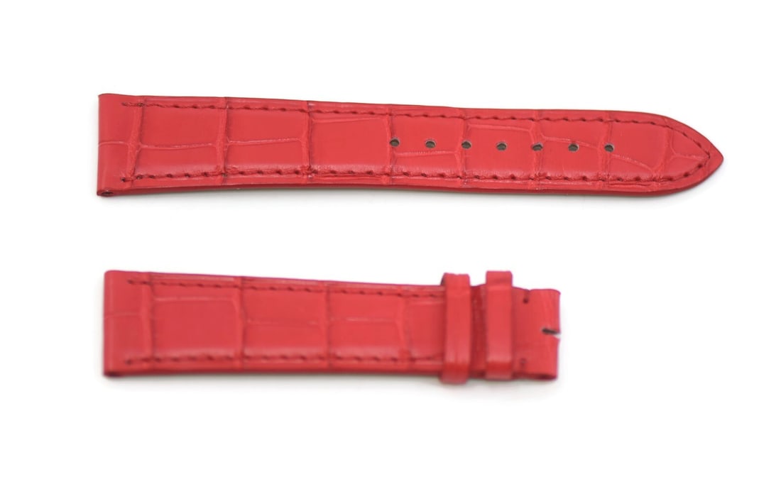 Cartier Authentic Red Leather Watch Strap 19mm: Cartier Authentic Red Leather Watch Strap 19mm Enhance your wristwatch with this stunning Cartier red leather strap, crafted from high-quality leather for durability and style. With a band width of 19