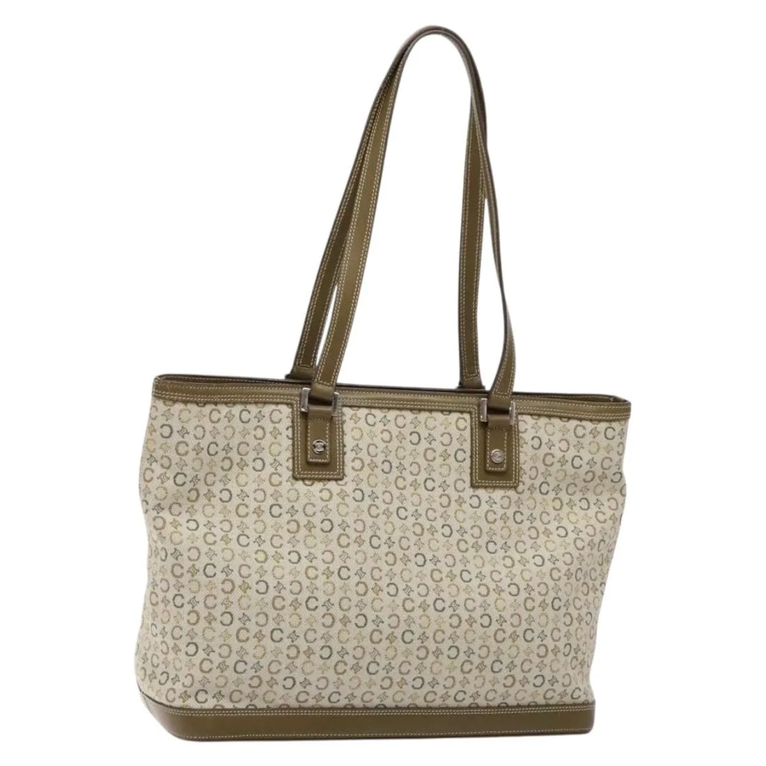 Celine Vintage Macadam Canvas Shoulder Bag Khaki Italy: Celine Vintage Macadam Canvas Shoulder Bag Khaki Italy This Celine Vintage Macadam shoulder bag features a khaki canvas exterior with the classic Macadam pattern. Designed for women, it includes leath